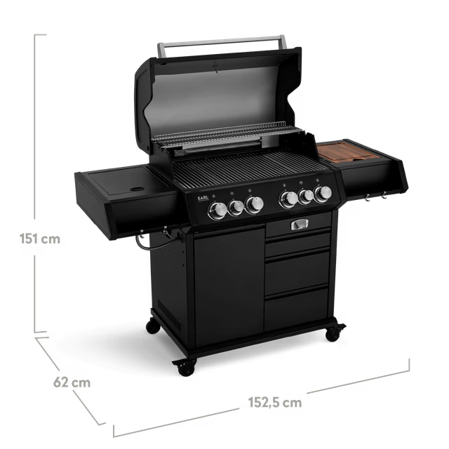 Burnhard Big EARL Premium-Gasgrill 4-Brenner Black mit Gusseisenrost