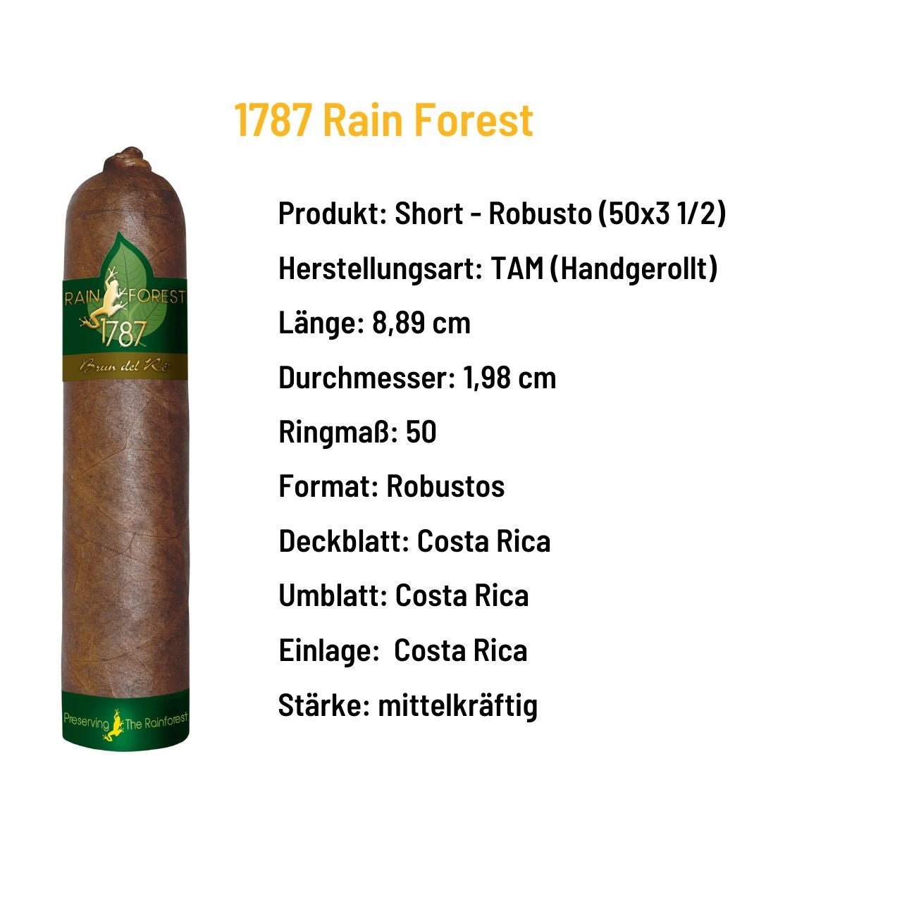 Brun del Ré - 1787 Rain Forest Short Robusto - Costa Rica - grillstarshop.comBrun del Ré - 1787 Rain Forest Short Robusto - Costa RicaBrun del Régrillstarshop.com300113800170602564