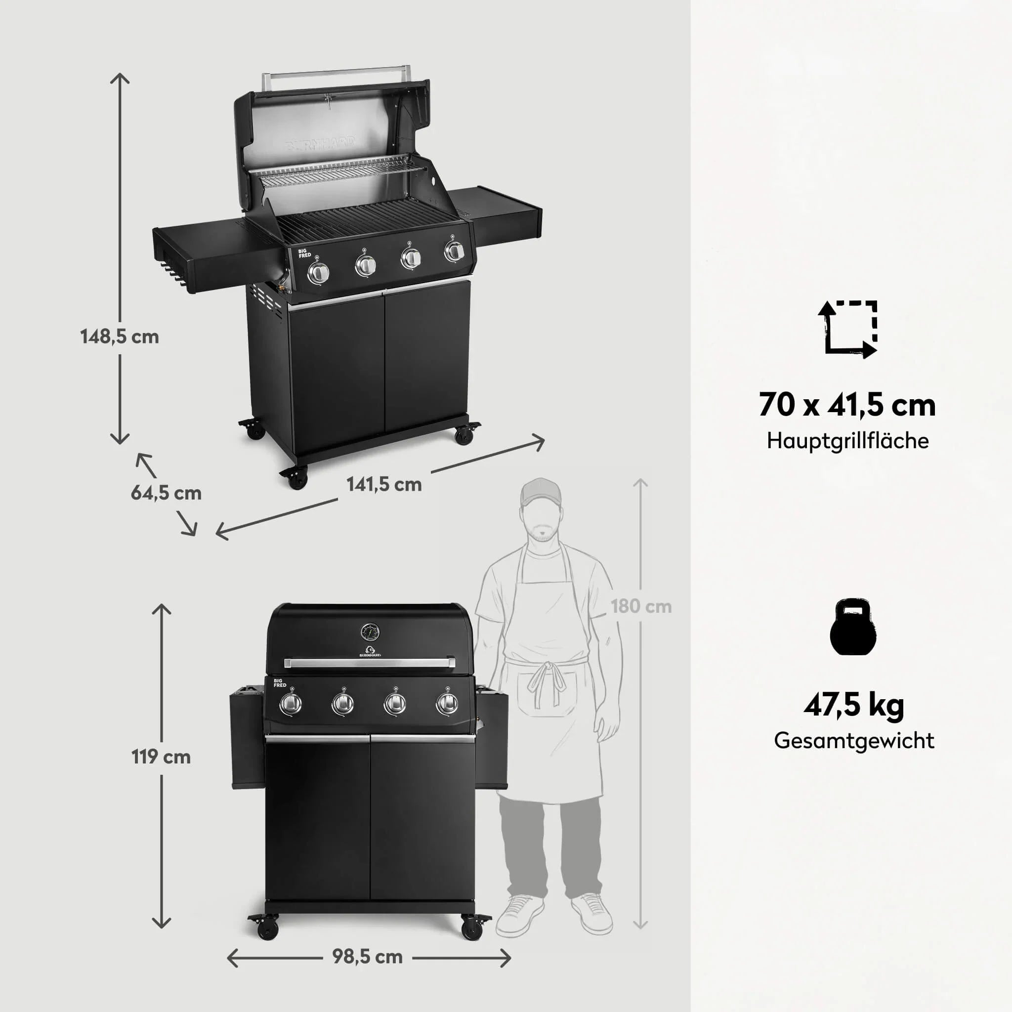Burnhard Big FRED Base Gasgrill 4 - Brenner Basic mit Gusseisenrost Series 4 - grillstarshop.comBurnhard Big FRED Base Gasgrill 4 - Brenner Basic mit Gusseisenrost Series 4Burnhardgrillstarshop.com