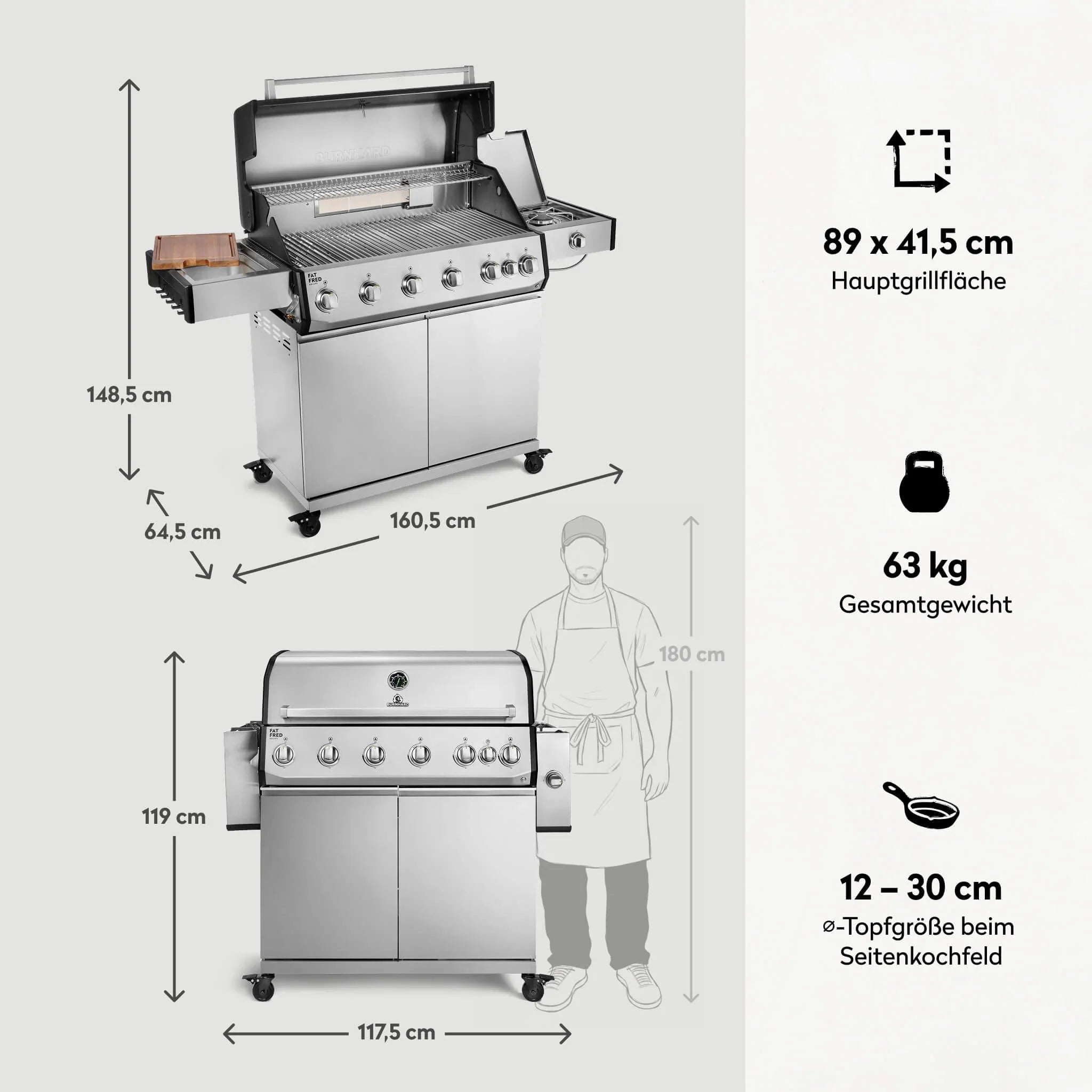 Burnhard Fat FRED Deluxe Gasgrill 6 - Brenner Edelstahl mit Edelstahlrost Series 4 - grillstarshop.comBurnhard Fat FRED Deluxe Gasgrill 6 - Brenner Edelstahl mit Edelstahlrost Series 4Burnhardgrillstarshop.com