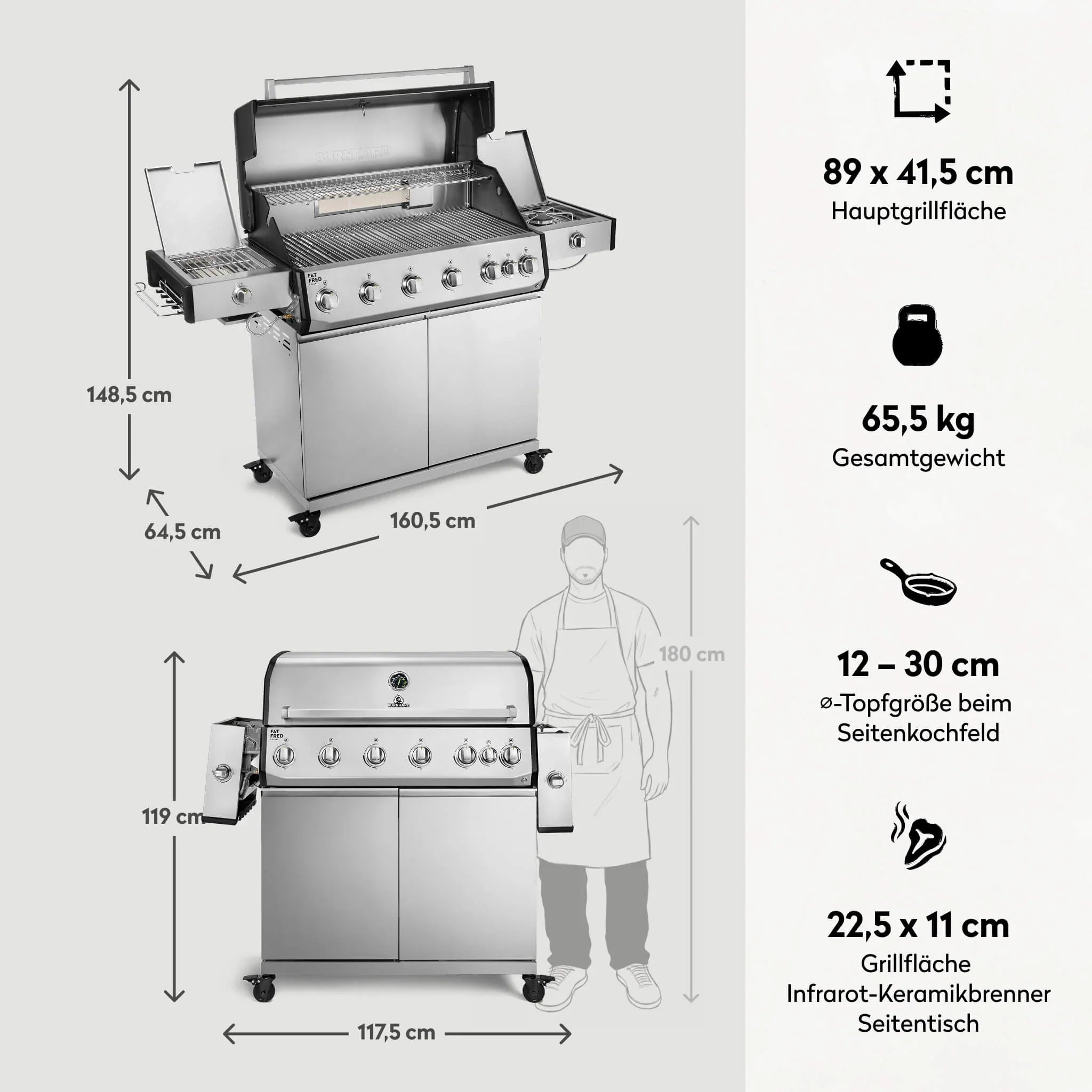 Burnhard Fat FRED Deluxe+ Gasgrill 6 - Brenner Edelstahl mit Edelstahlrost Series 4 - grillstarshop.comBurnhard Fat FRED Deluxe+ Gasgrill 6 - Brenner Edelstahl mit Edelstahlrost Series 4Burnhardgrillstarshop.com