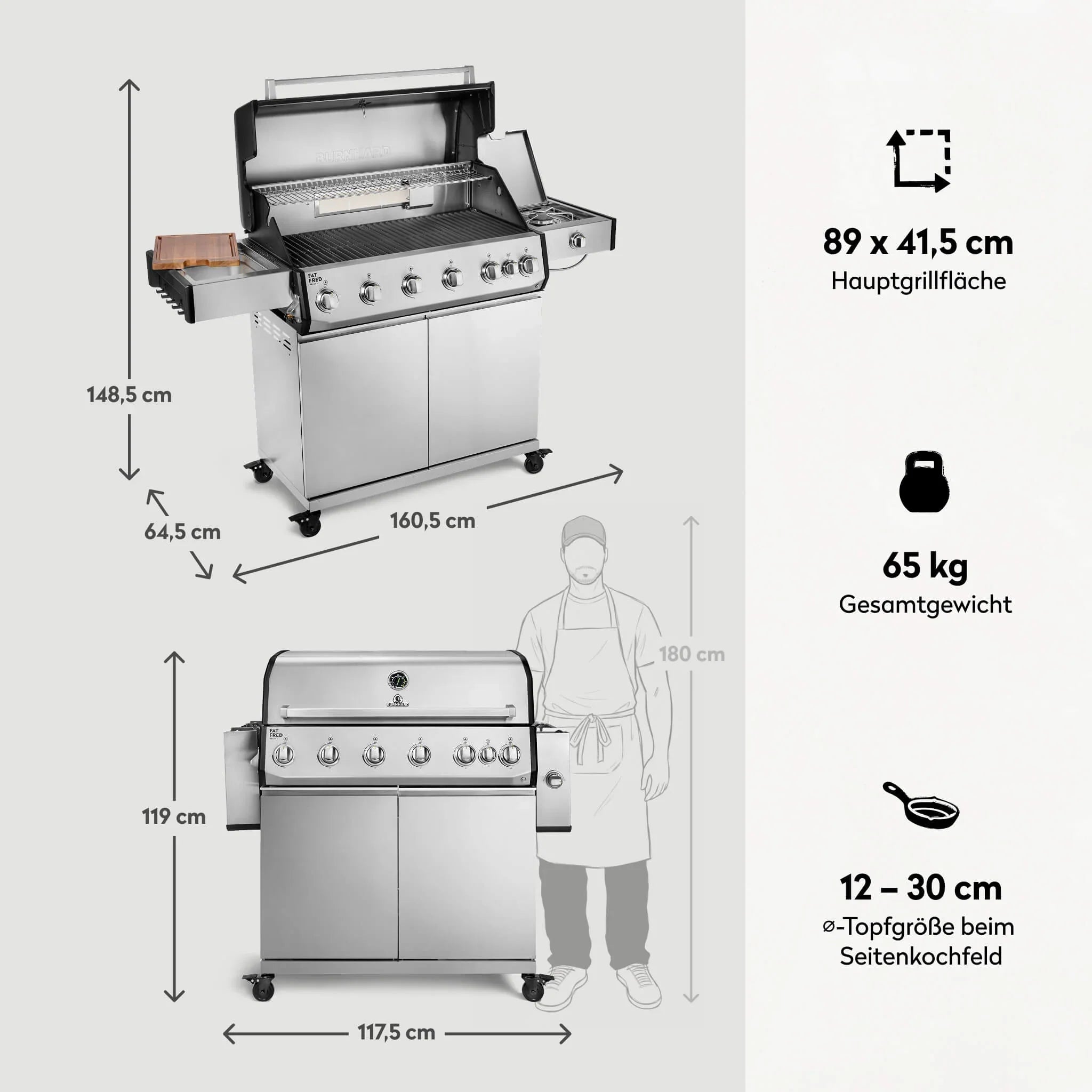 Burnhard Fat FRED Deluxe Gasgrill 6 - Brenner Edelstahl mit Gusseisenrost Series 4 - grillstarshop.comBurnhard Fat FRED Deluxe Gasgrill 6 - Brenner Edelstahl mit Gusseisenrost Series 4Burnhardgrillstarshop.com