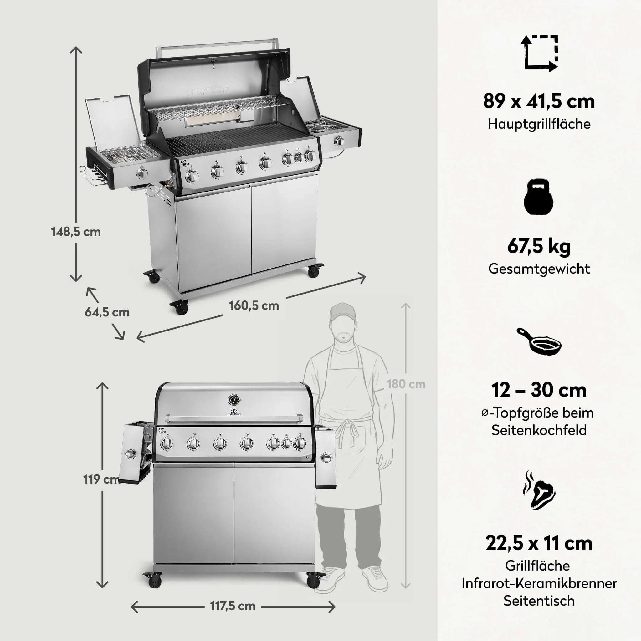 Burnhard Fat FRED Deluxe+ Gasgrill 6 - Brenner Edelstahl mit Gusseisenrost Series 4 - grillstarshop.comBurnhard Fat FRED Deluxe+ Gasgrill 6 - Brenner Edelstahl mit Gusseisenrost Series 4Burnhardgrillstarshop.com
