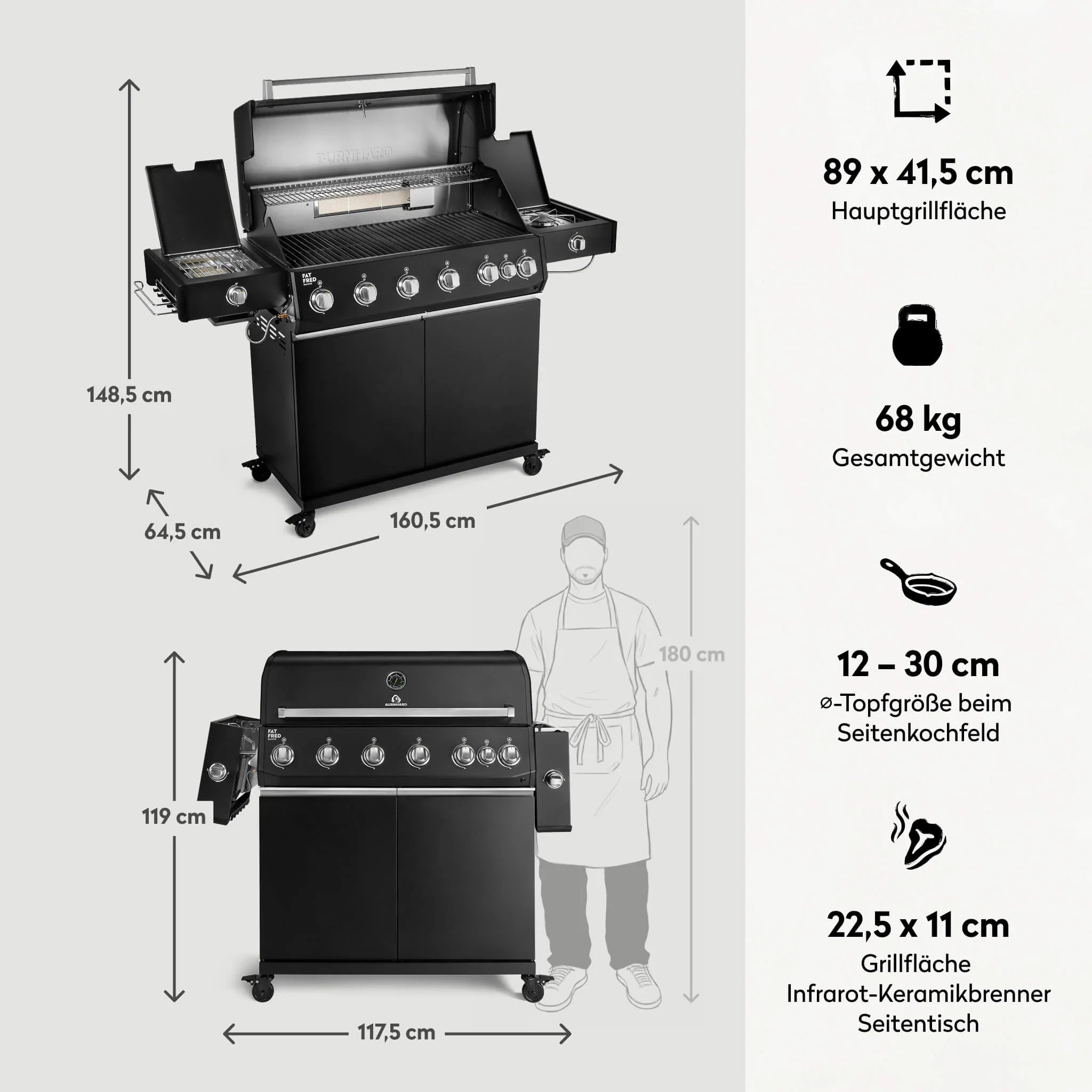 Burnhard Fat FRED Deluxe+ Gasgrill Black Edition 6 - Brenner mit Gusseisenrost (Series 4) - grillstarshop.comBurnhard Fat FRED Deluxe+ Gasgrill Black Edition 6 - Brenner mit Gusseisenrost (Series 4)Burnhardgrillstarshop.com