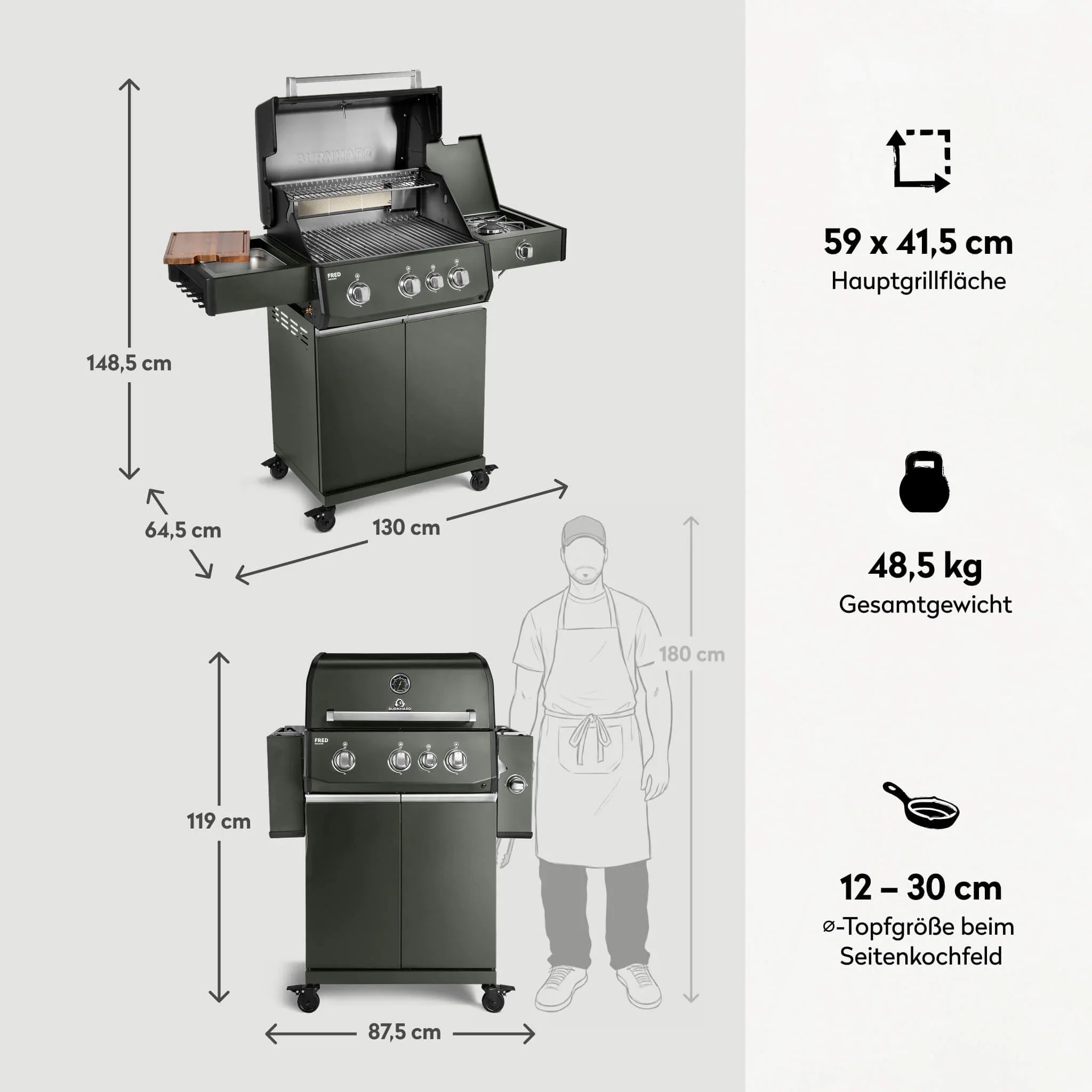 Burnhard FRED Deluxe Gasgrill 3 - Brenner Green Edition mit Edelstahlrost Series 4 - grillstarshop.comBurnhard FRED Deluxe Gasgrill 3 - Brenner Green Edition mit Edelstahlrost Series 4Burnhardgrillstarshop.com