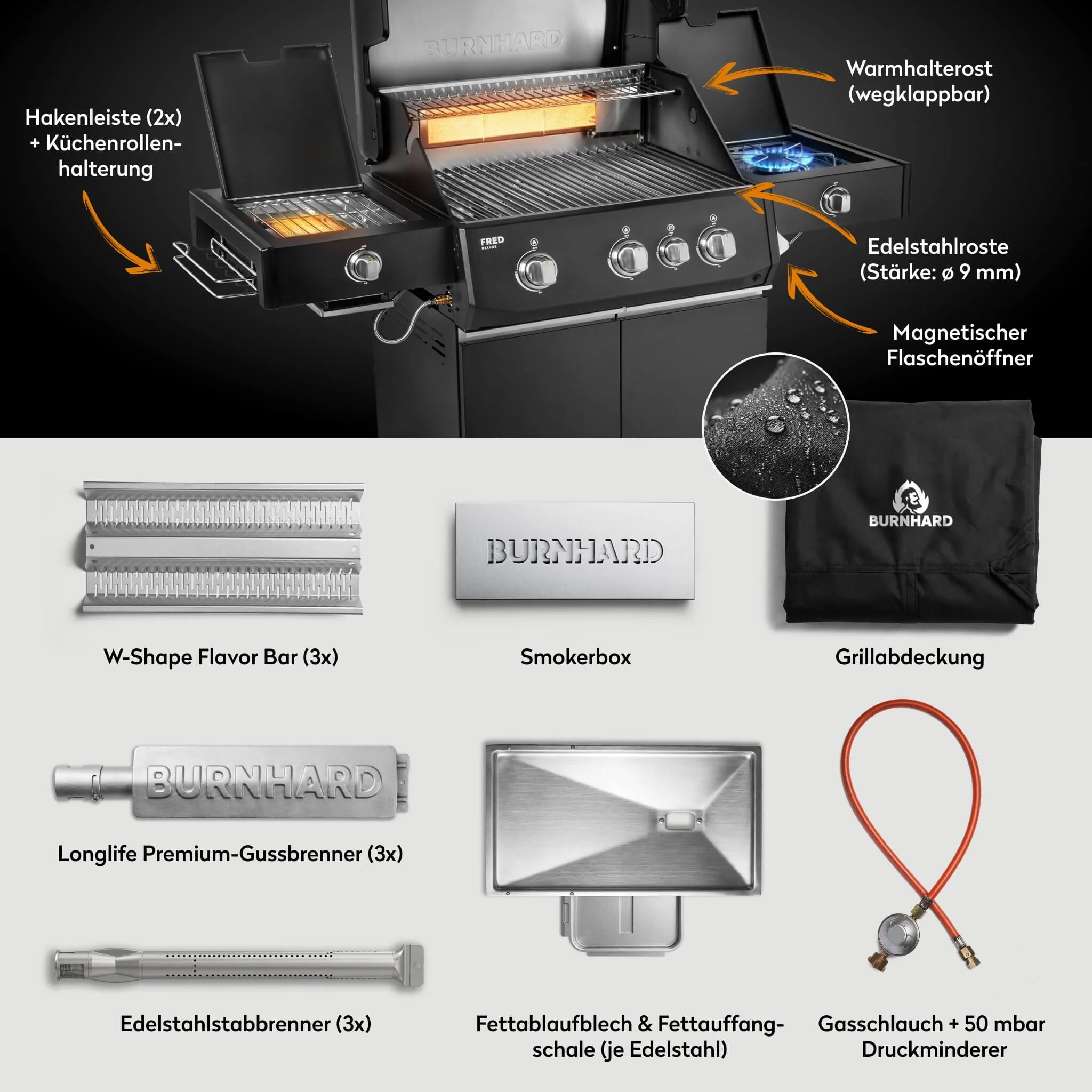 Burnhard FRED Deluxe+ Schwarz mit Edelstahlrosten - grillstarshop.comBurnhard FRED Deluxe+ Schwarz mit EdelstahlrostenGrillBurnhardgrillstarshop.com