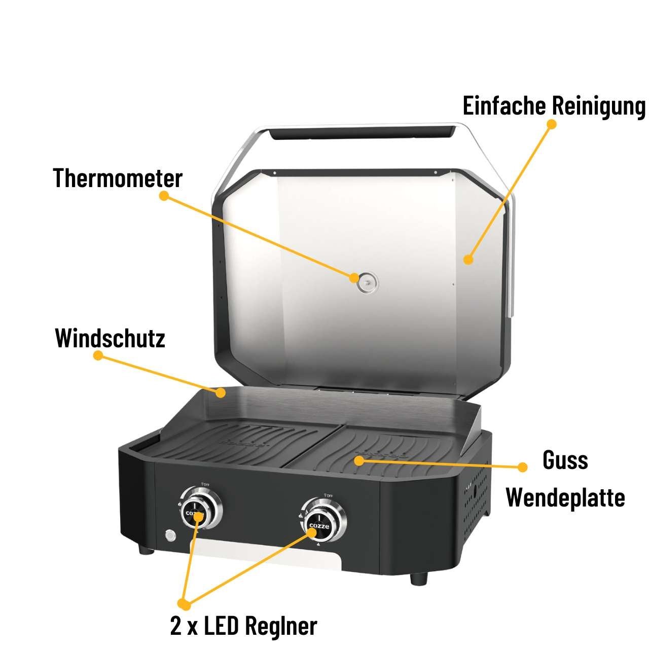 Cozze Plancha 600, 2 Brenner, 6,4kW inklusive Druckminderer und Schlauch, Wendbare Gussplatte - grillstarshop.comCozze Plancha 600, 2 Brenner, 6,4kW inklusive Druckminderer und Schlauch, Wendbare GussplatteCOZZEgrillstarshop.comco_905155708614905159