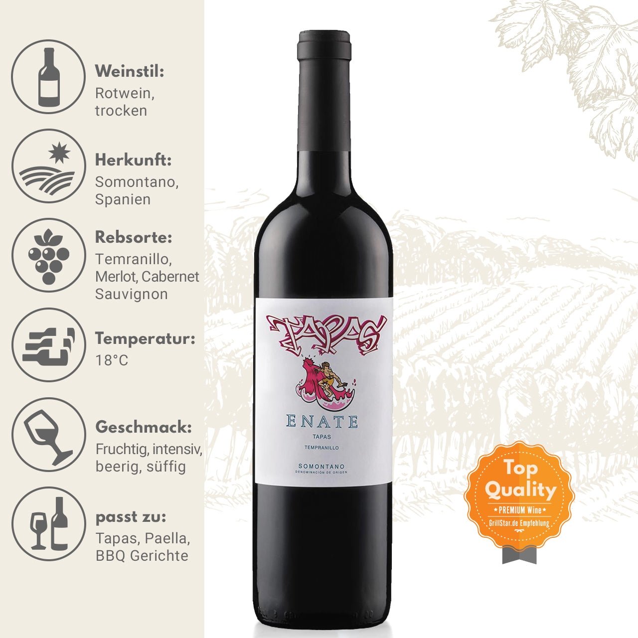 Enate "Tapas Tempranillo DO" Rotwein - grillstarshop.comEnate "Tapas Tempranillo DO" RotweinEnategrillstarshop.com2060398425961300006