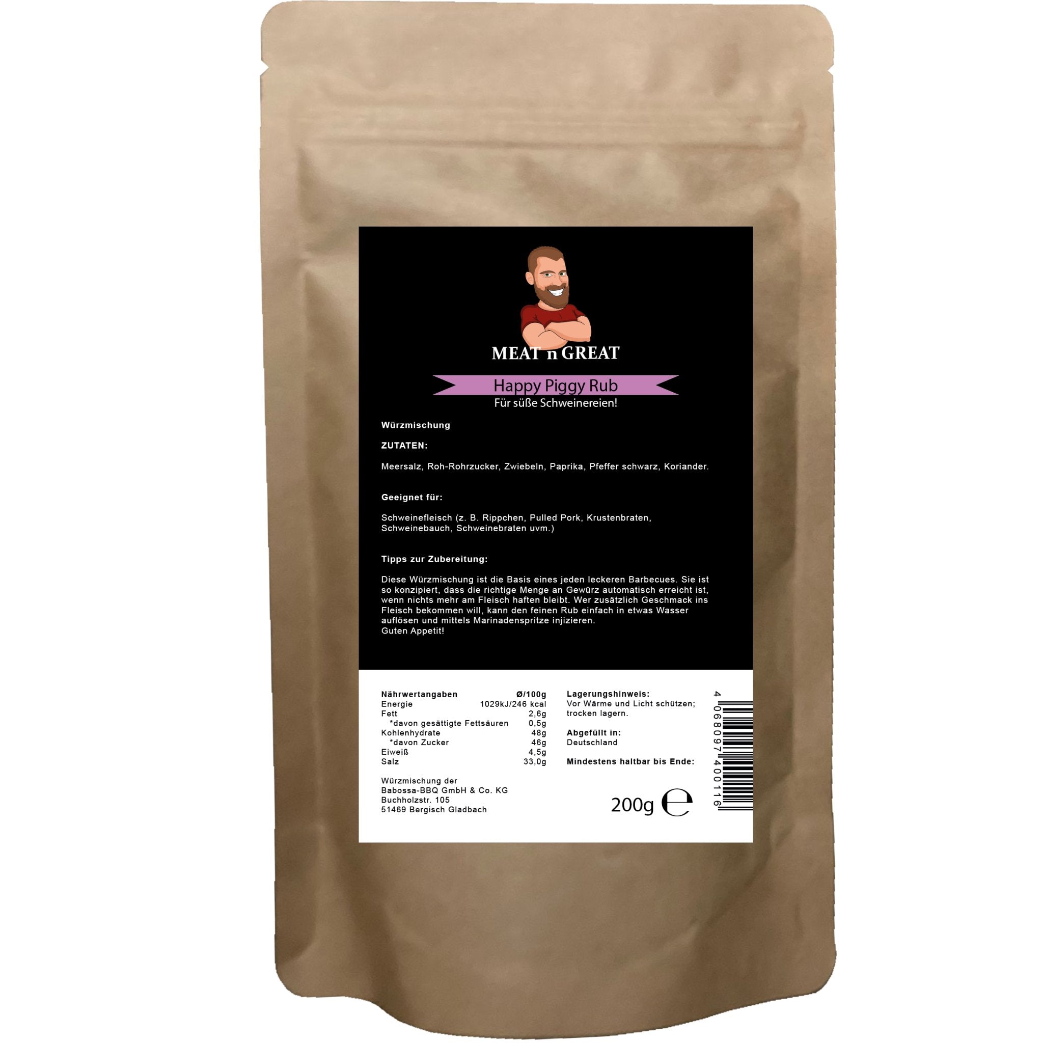 Meat 'n' Great Happy Piggy Rub Nachfüllbeutel 200 g - grillstarshop.comMeat 'n' Great Happy Piggy Rub Nachfüllbeutel 200 gMeat 'n' Greatgrillstarshop.comB - 400114068097400116