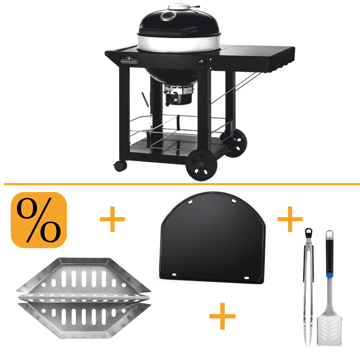 Napoleon Holzkohle-Kugelgrill, Ø57cm mit Unterwagen inkl. Gussplatte, Kohlekörbe & Besteckset - grillstarshop.comNapoleon Holzkohle-Kugelgrill, Ø57cm mit Unterwagen inkl. Gussplatte, Kohlekörbe & BestecksetNapoleongrillstarshop.com