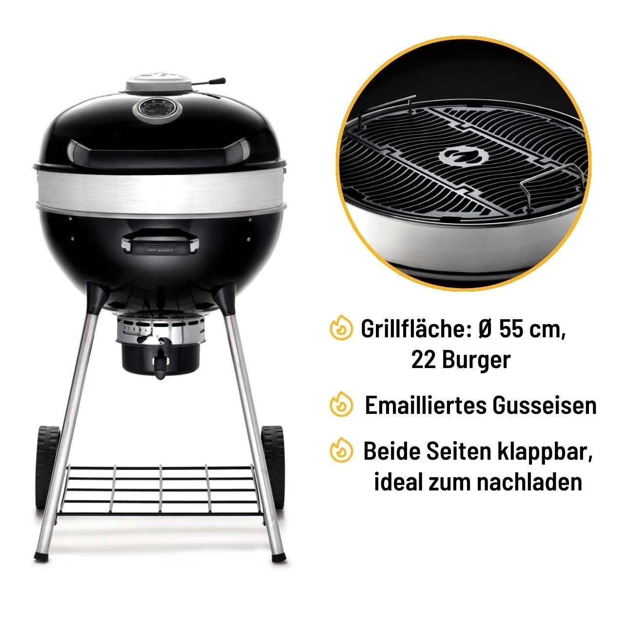 Napoleon PRO Holzkohle Kugelgrill, Ø 57 cm - grillstarshop.comNapoleon PRO Holzkohle Kugelgrill, Ø 57 cmNapoleongrillstarshop.comPRO22K - LEG - 30629162147011