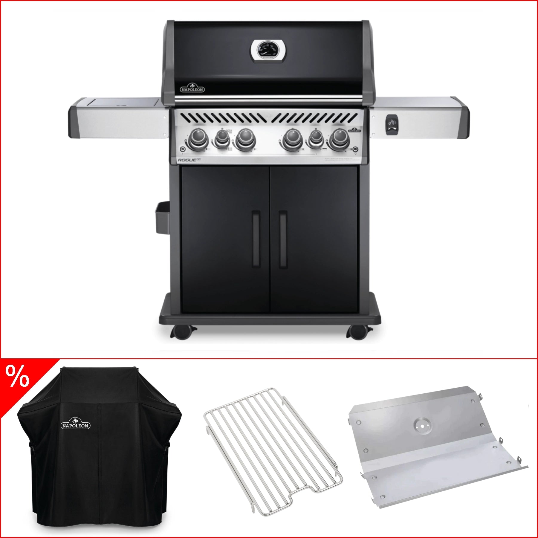 Napoleon Rogue SE 525 Vorteilsbundle mit Abdeckhaube, Babossa Hitzeschild und Edelstahlrost für Sizzle Zone - grillstarshop.comNapoleon Rogue SE 525 Vorteilsbundle mit Abdeckhaube, Babossa Hitzeschild und Edelstahlrost für Sizzle ZoneNapoleongrillstarshop.comRSE525RSIBPK - 1 - DE - A_61527_S83012_525