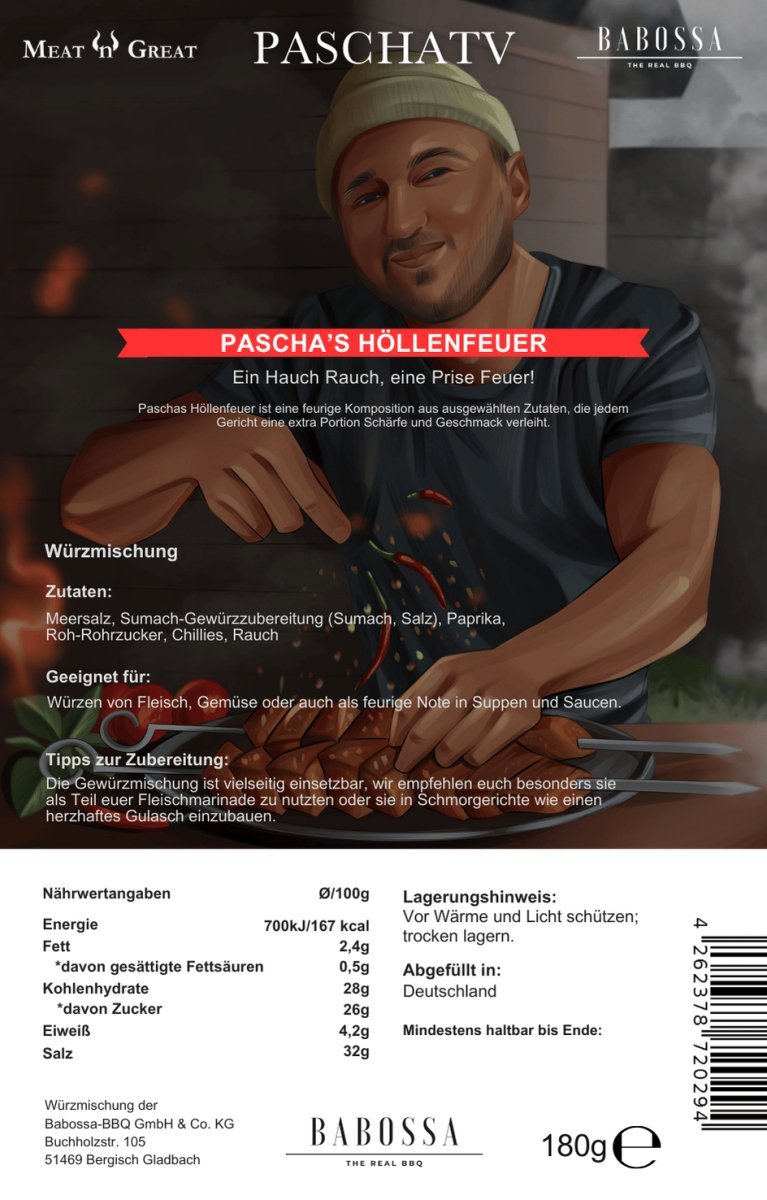 Pascha´s Höllenfeuer | Höllenfeuer Gewürz | PaschaTV | 180g Beutel - grillstarshop.comPascha´s Höllenfeuer | Höllenfeuer Gewürz | PaschaTV | 180g BeutelBabossagrillstarshop.comGP_S_014262378720294