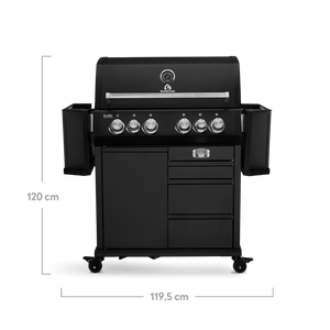 Burnhard Big EARL Premium-Gasgrill 4-Brenner Black mit Gusseisenrost