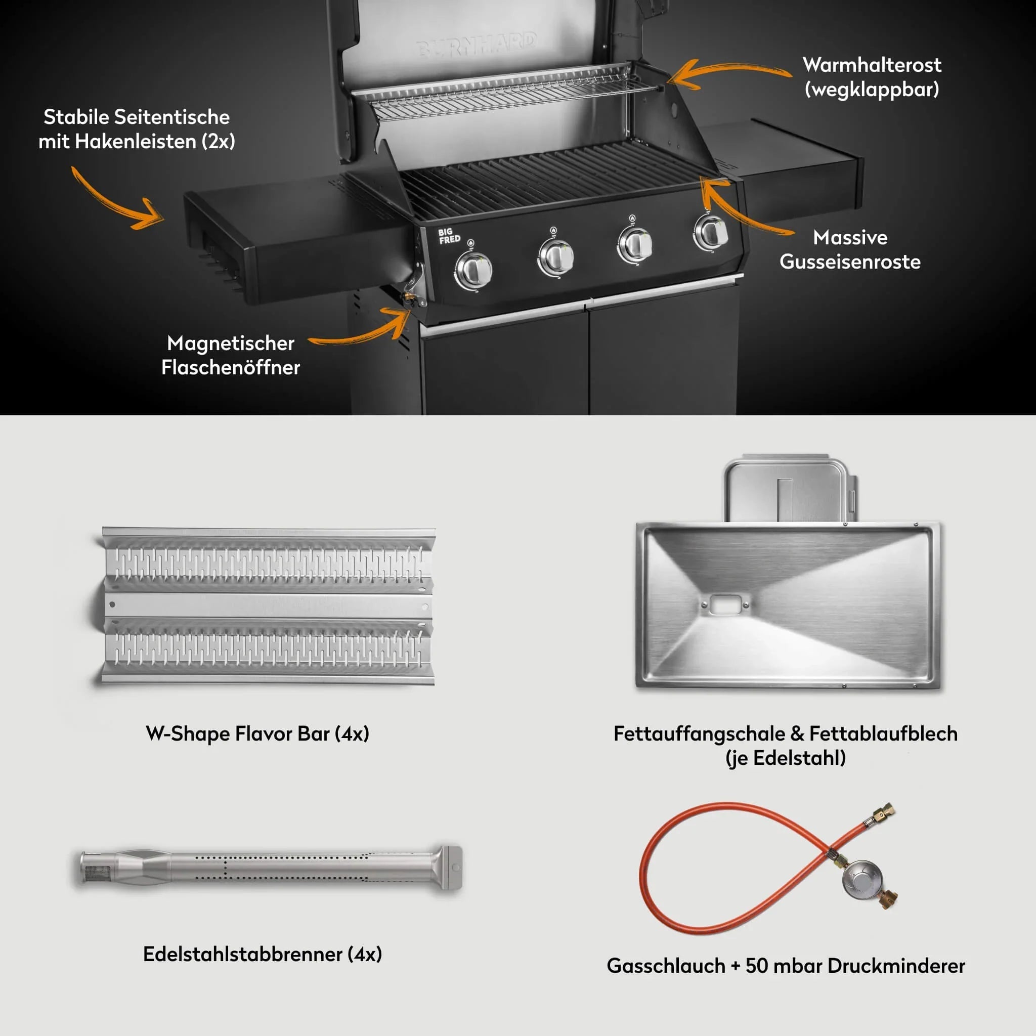 Burnhard Big FRED Base Gasgrill 4 - Brenner Basic mit Gusseisenrost Series 4 - grillstarshop.comBurnhard Big FRED Base Gasgrill 4 - Brenner Basic mit Gusseisenrost Series 4Burnhardgrillstarshop.com