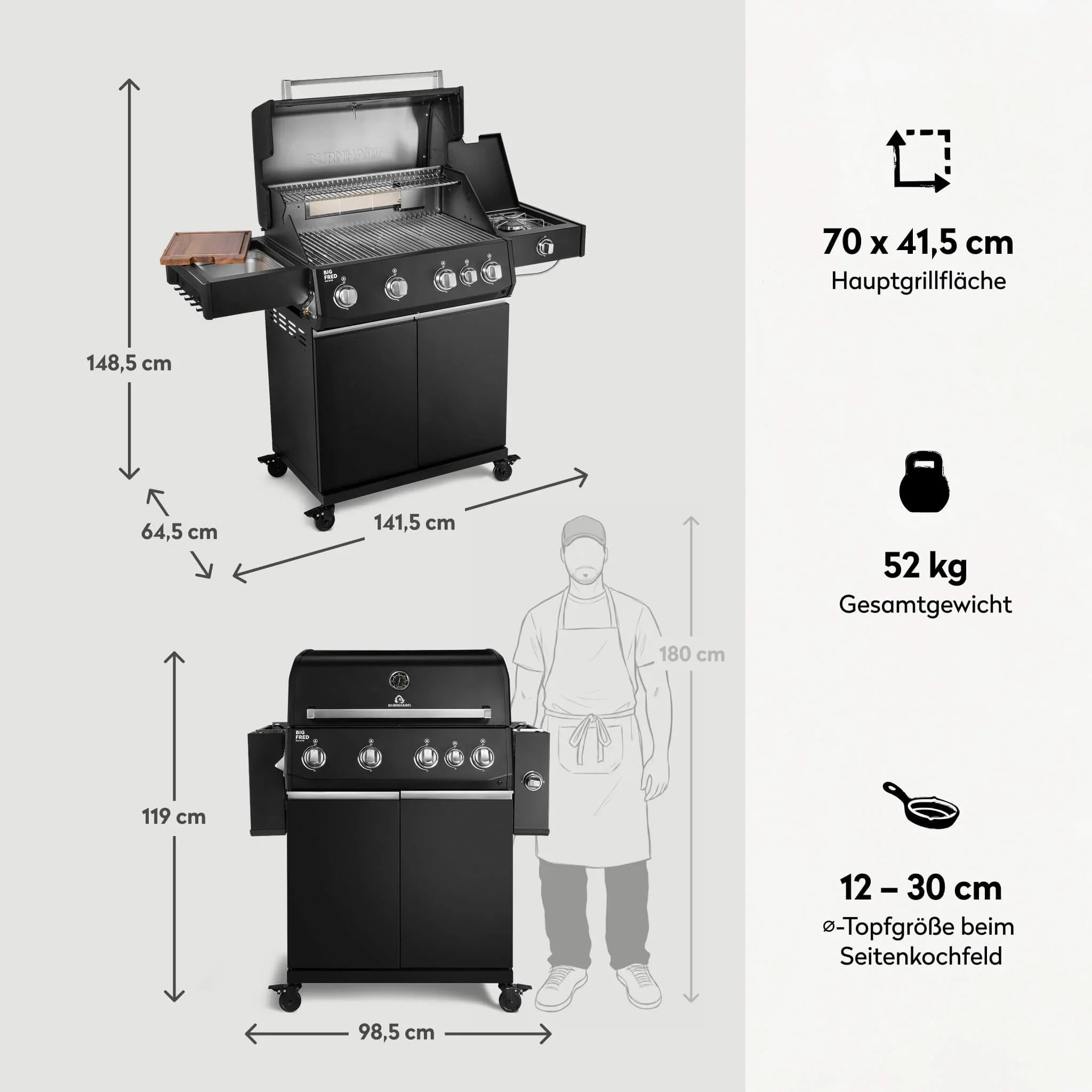 Burnhard Big FRED Deluxe Gasgrill Black Edition 4 - Brenner mit Edelstahlrost Series 4 - grillstarshop.comBurnhard Big FRED Deluxe Gasgrill Black Edition 4 - Brenner mit Edelstahlrost Series 4Burnhardgrillstarshop.com