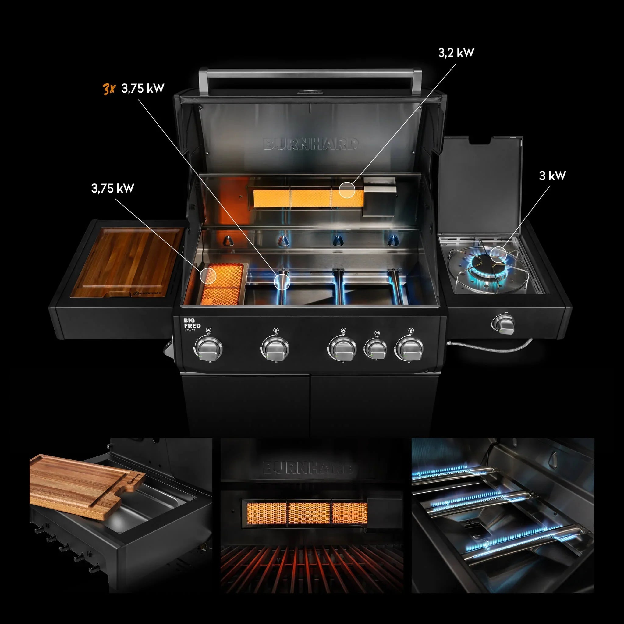 Burnhard Big FRED Deluxe Gasgrill Black Edition 4 - Brenner mit Edelstahlrost Series 4 - grillstarshop.comBurnhard Big FRED Deluxe Gasgrill Black Edition 4 - Brenner mit Edelstahlrost Series 4Burnhardgrillstarshop.com