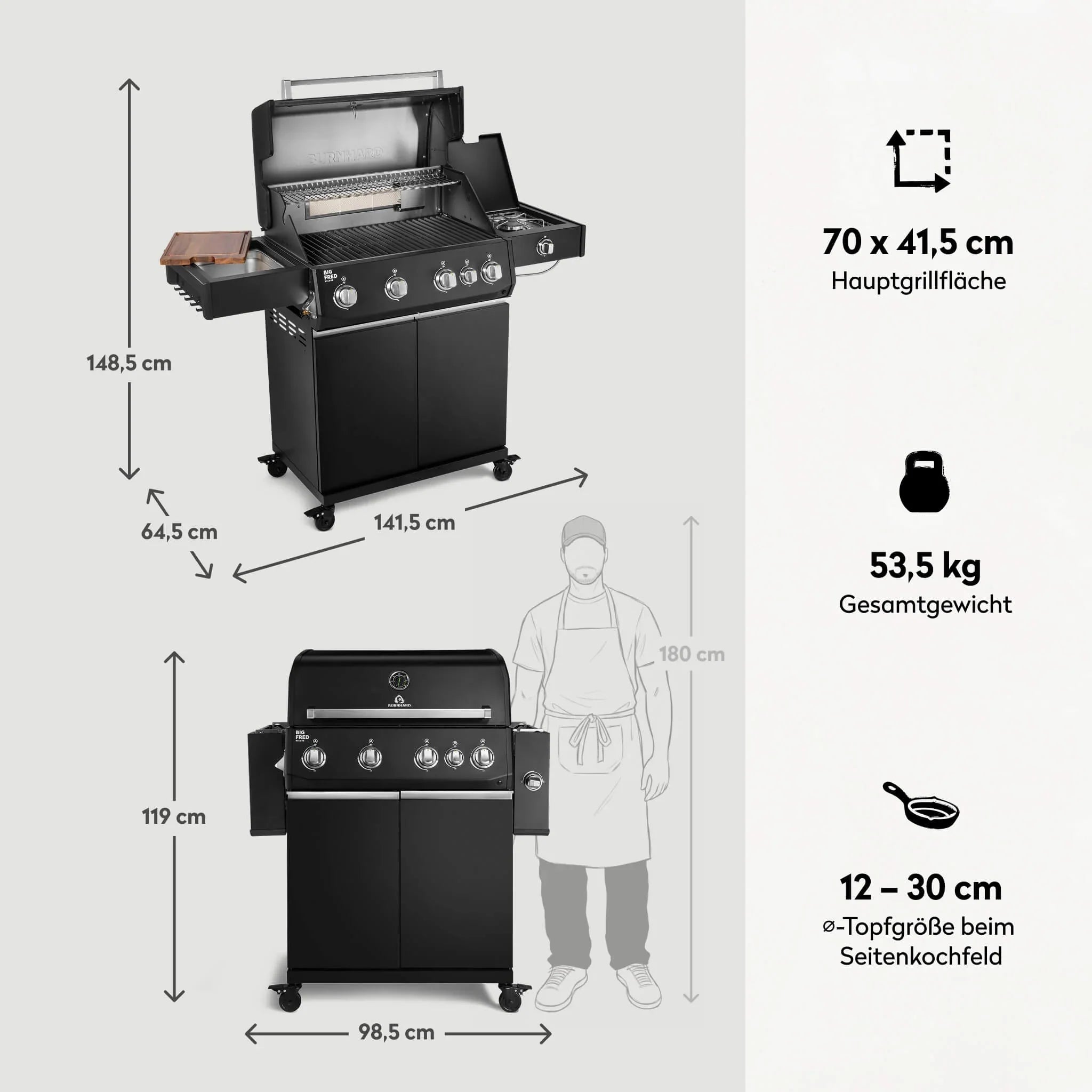 Burnhard Big FRED Deluxe Gasgrill Black Edition 4 - Brenner mit Gusseisenrost Series 4 - grillstarshop.comBurnhard Big FRED Deluxe Gasgrill Black Edition 4 - Brenner mit Gusseisenrost Series 4Burnhardgrillstarshop.com