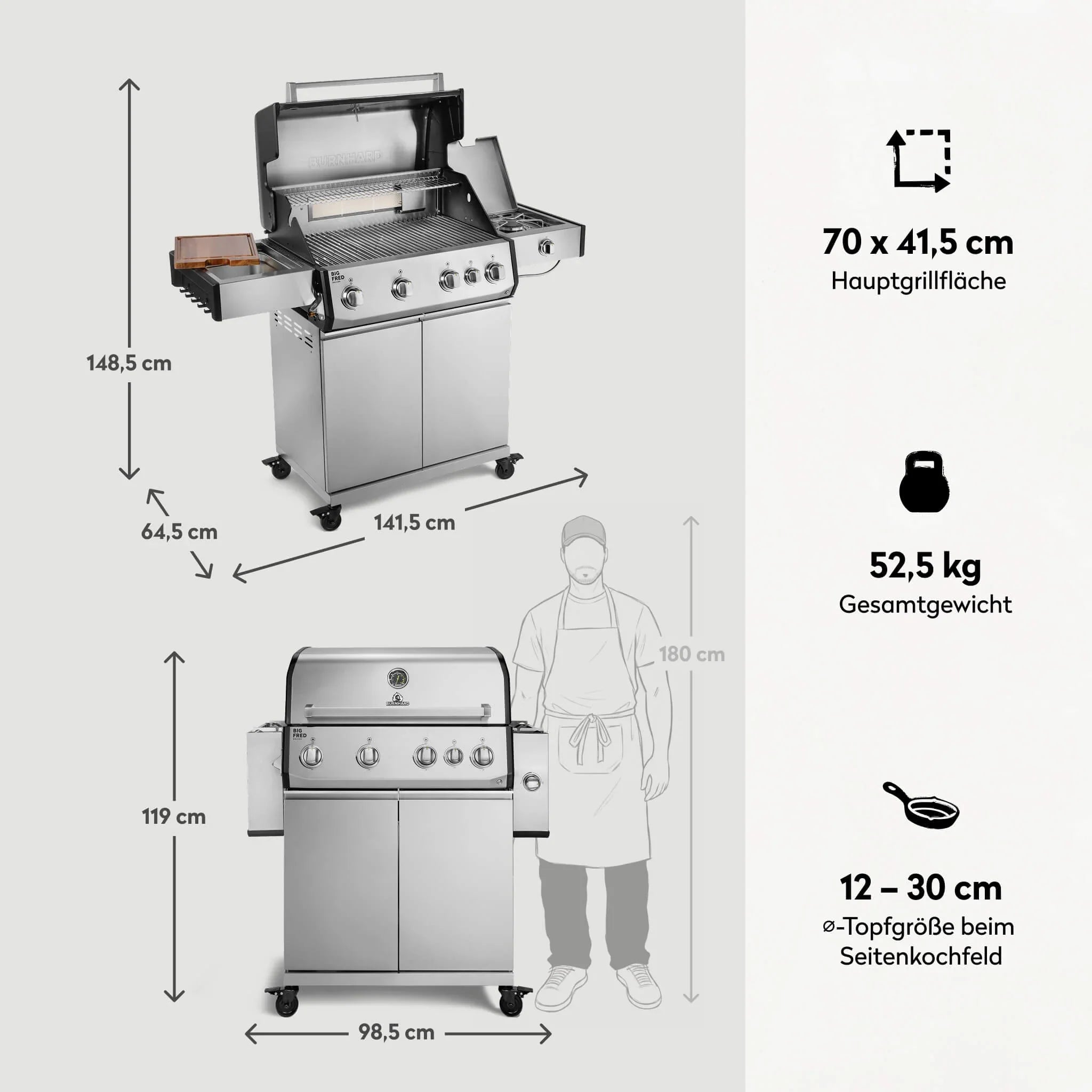 Burnhard Big FRED Deluxe Gasgrill Edelstahl 4 - Brenner mit Edelstahlrost Series 4 - grillstarshop.comBurnhard Big FRED Deluxe Gasgrill Edelstahl 4 - Brenner mit Edelstahlrost Series 4Burnhardgrillstarshop.com