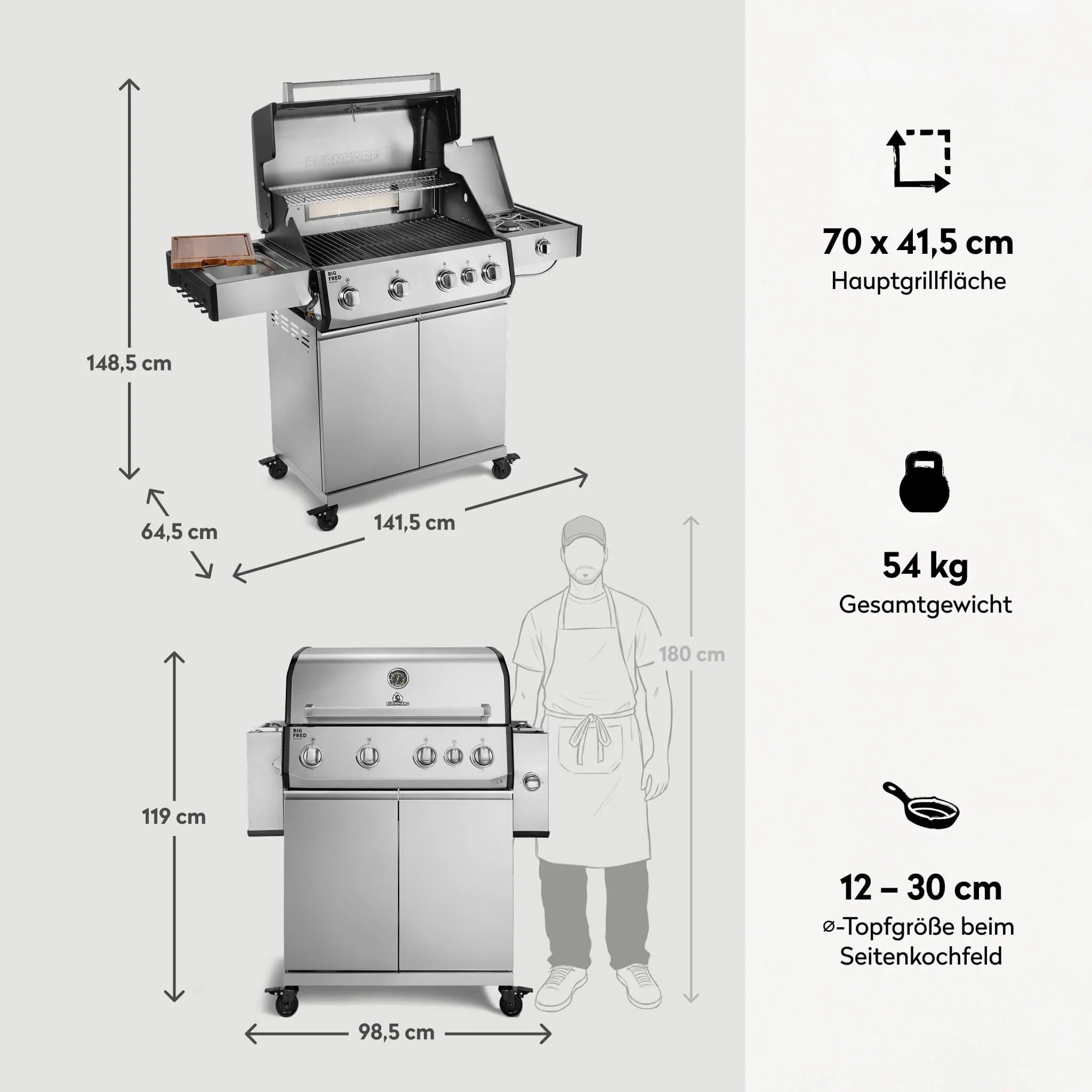 Burnhard Big FRED Deluxe Gasgrill Edelstahl 4 - Brenner mit Gusseisenrost Series 4 - grillstarshop.comBurnhard Big FRED Deluxe Gasgrill Edelstahl 4 - Brenner mit Gusseisenrost Series 4Burnhardgrillstarshop.com