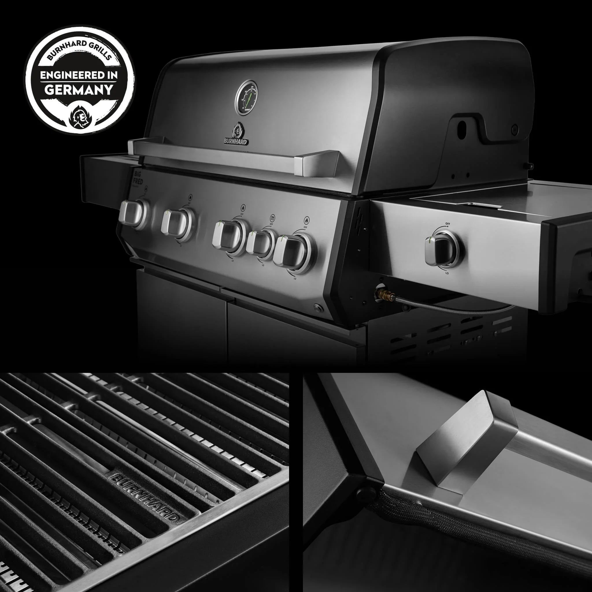 Burnhard Big FRED Deluxe+ Gasgrill Edelstahl 4 - Brenner mit Gusseisenrost Series 4 - grillstarshop.comBurnhard Big FRED Deluxe+ Gasgrill Edelstahl 4 - Brenner mit Gusseisenrost Series 4Burnhardgrillstarshop.com