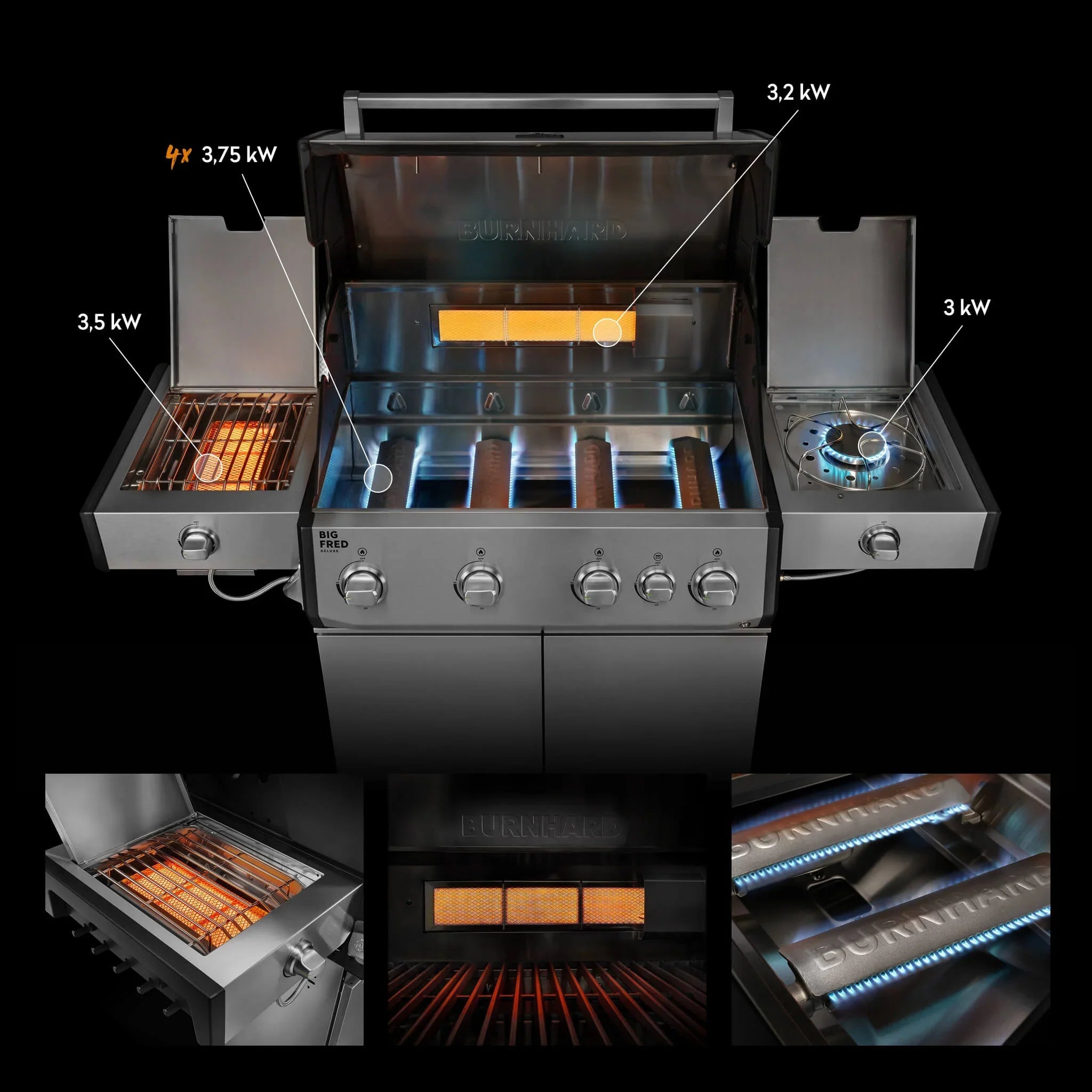 Burnhard Big FRED Deluxe+ Gasgrill Edelstahl 4 - Brenner mit Gusseisenrost Series 4 - grillstarshop.comBurnhard Big FRED Deluxe+ Gasgrill Edelstahl 4 - Brenner mit Gusseisenrost Series 4Burnhardgrillstarshop.com