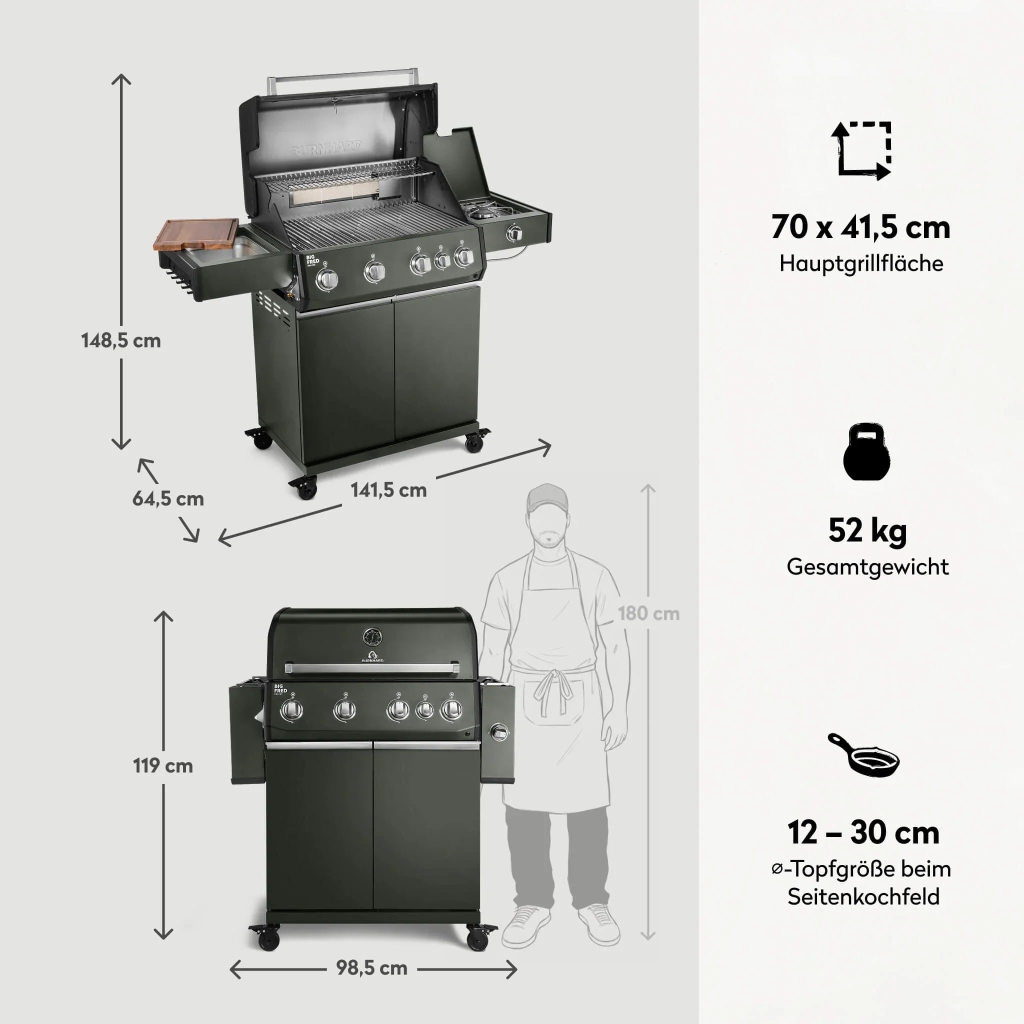 Burnhard Big FRED Deluxe Gasgrill Green Edition 4 - Brenner mit Edelstahlrost Series 4 - grillstarshop.comBurnhard Big FRED Deluxe Gasgrill Green Edition 4 - Brenner mit Edelstahlrost Series 4Burnhardgrillstarshop.com