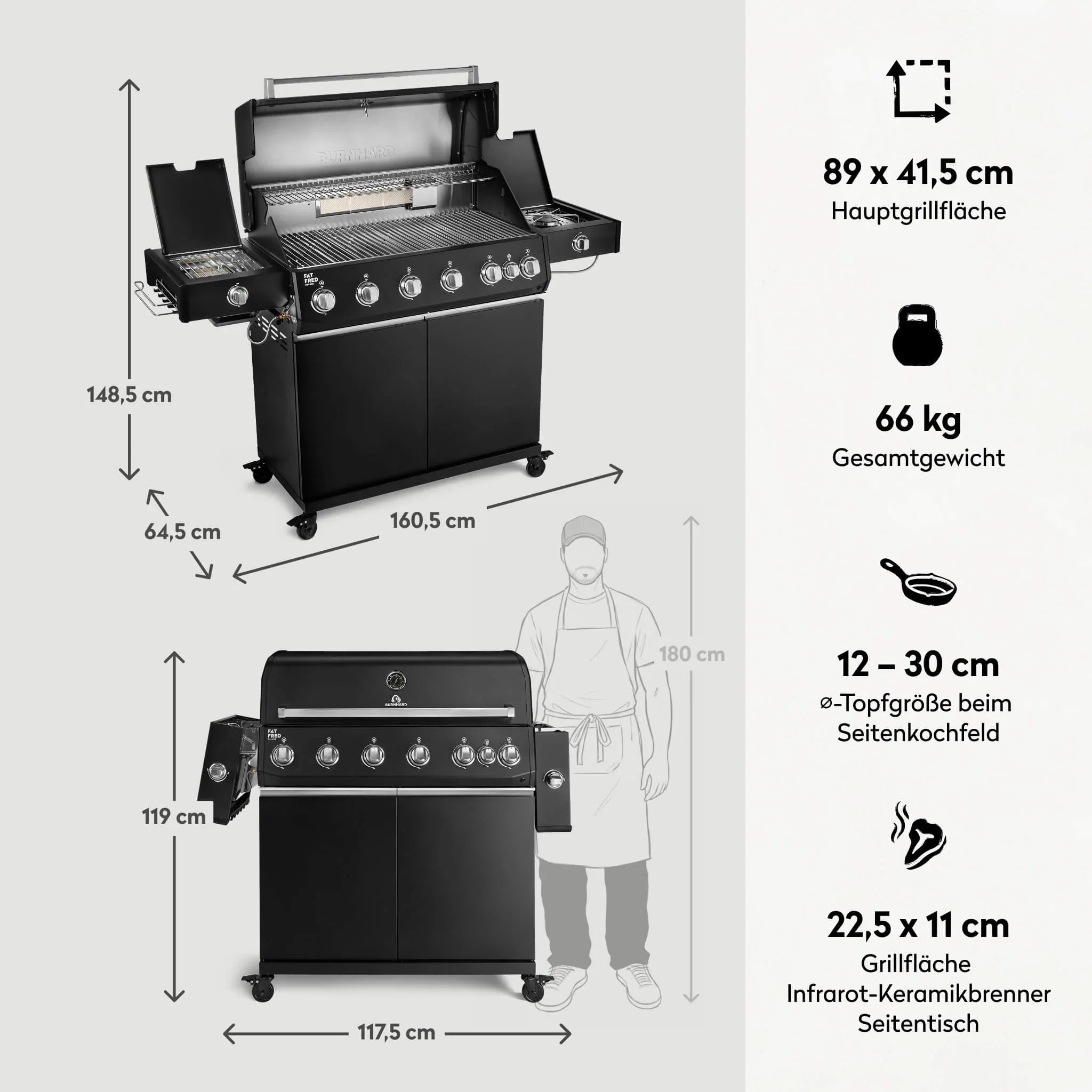 Burnhard Fat FRED Deluxe+ Gasgrill Black Edition 6 - Brenner mit Edelstahlrost (Series 4) - grillstarshop.comBurnhard Fat FRED Deluxe+ Gasgrill Black Edition 6 - Brenner mit Edelstahlrost (Series 4)Burnhardgrillstarshop.com