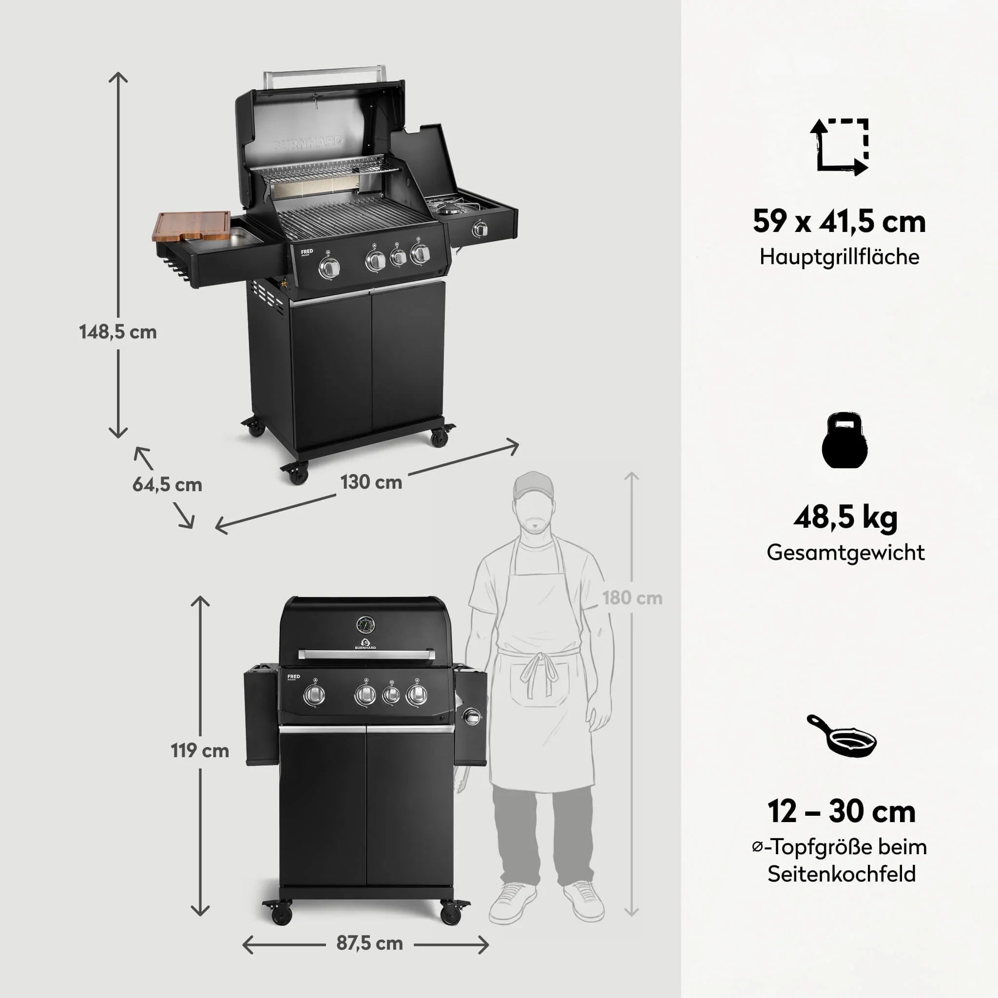 Burnhard FRED Deluxe Gasgrill 3 - Brenner Black Edition mit Edelstahlrost Series 4 - grillstarshop.comBurnhard FRED Deluxe Gasgrill 3 - Brenner Black Edition mit Edelstahlrost Series 4Burnhardgrillstarshop.com