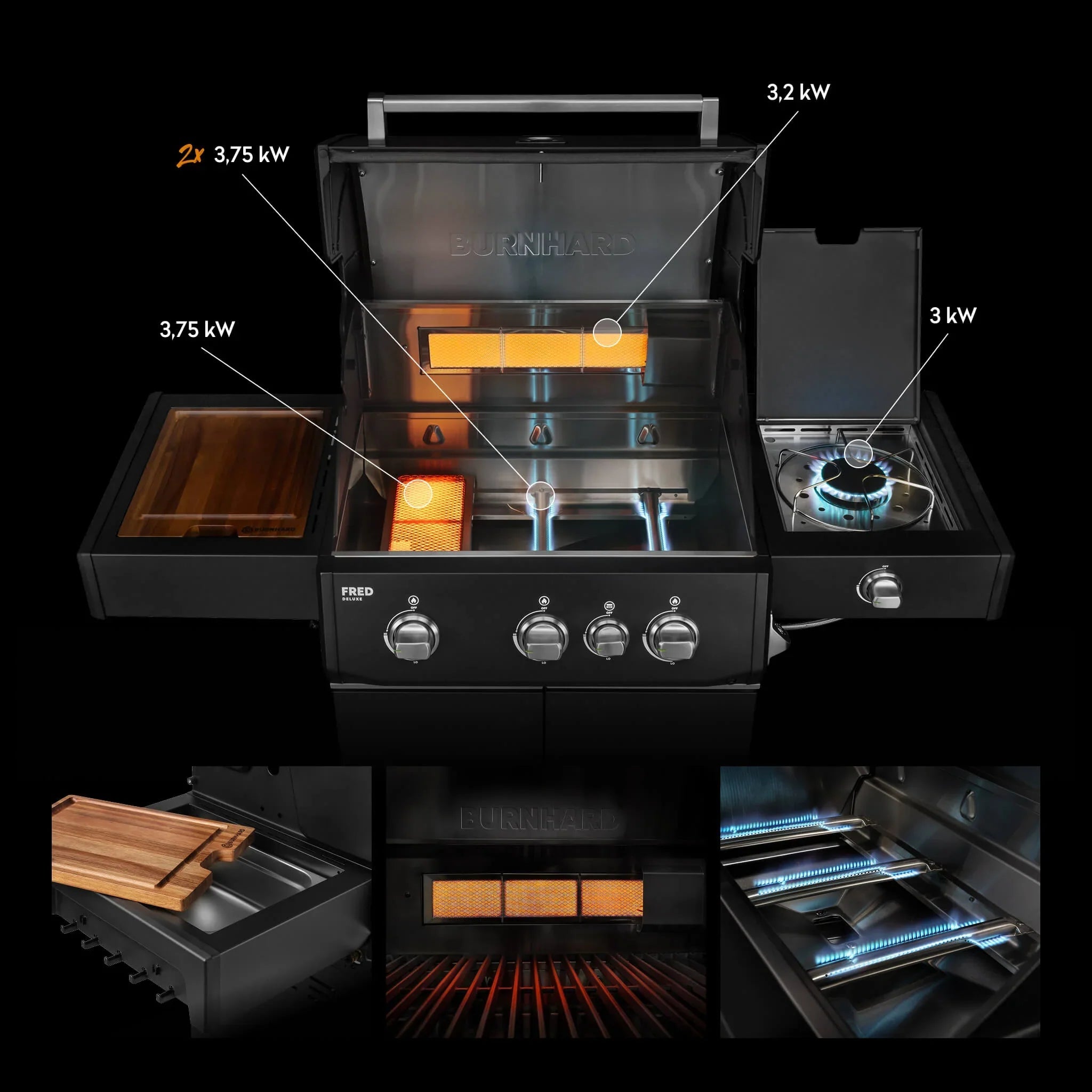 Burnhard FRED Deluxe Gasgrill 3 - Brenner Black Edition mit Gusseisenrost Series 4 - grillstarshop.comBurnhard FRED Deluxe Gasgrill 3 - Brenner Black Edition mit Gusseisenrost Series 4Burnhardgrillstarshop.com
