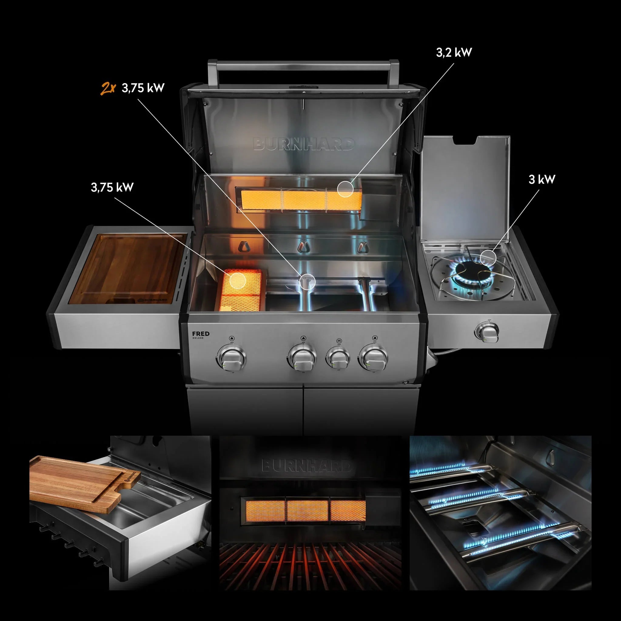 Burnhard FRED Deluxe Gasgrill 3 - Brenner Edelstahl mit Edelstahlrost Series 4 - grillstarshop.comBurnhard FRED Deluxe Gasgrill 3 - Brenner Edelstahl mit Edelstahlrost Series 4Burnhardgrillstarshop.com