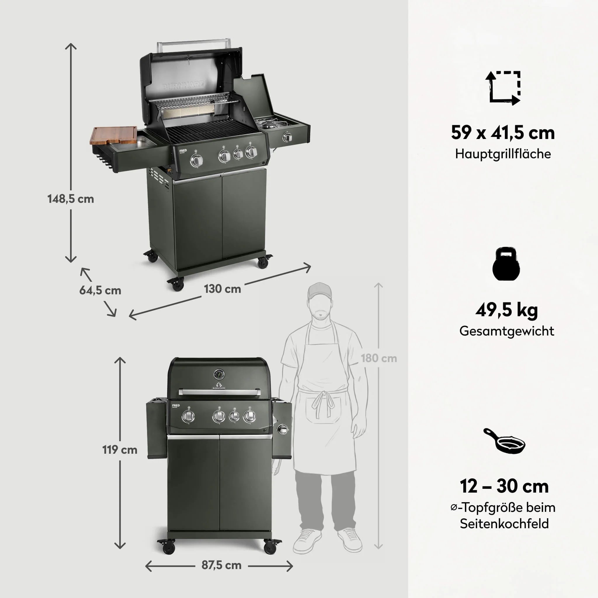 Burnhard FRED Deluxe Gasgrill 3 - Brenner Green Edition mit Gusseisenrost Series 4 - grillstarshop.comBurnhard FRED Deluxe Gasgrill 3 - Brenner Green Edition mit Gusseisenrost Series 4Burnhardgrillstarshop.com