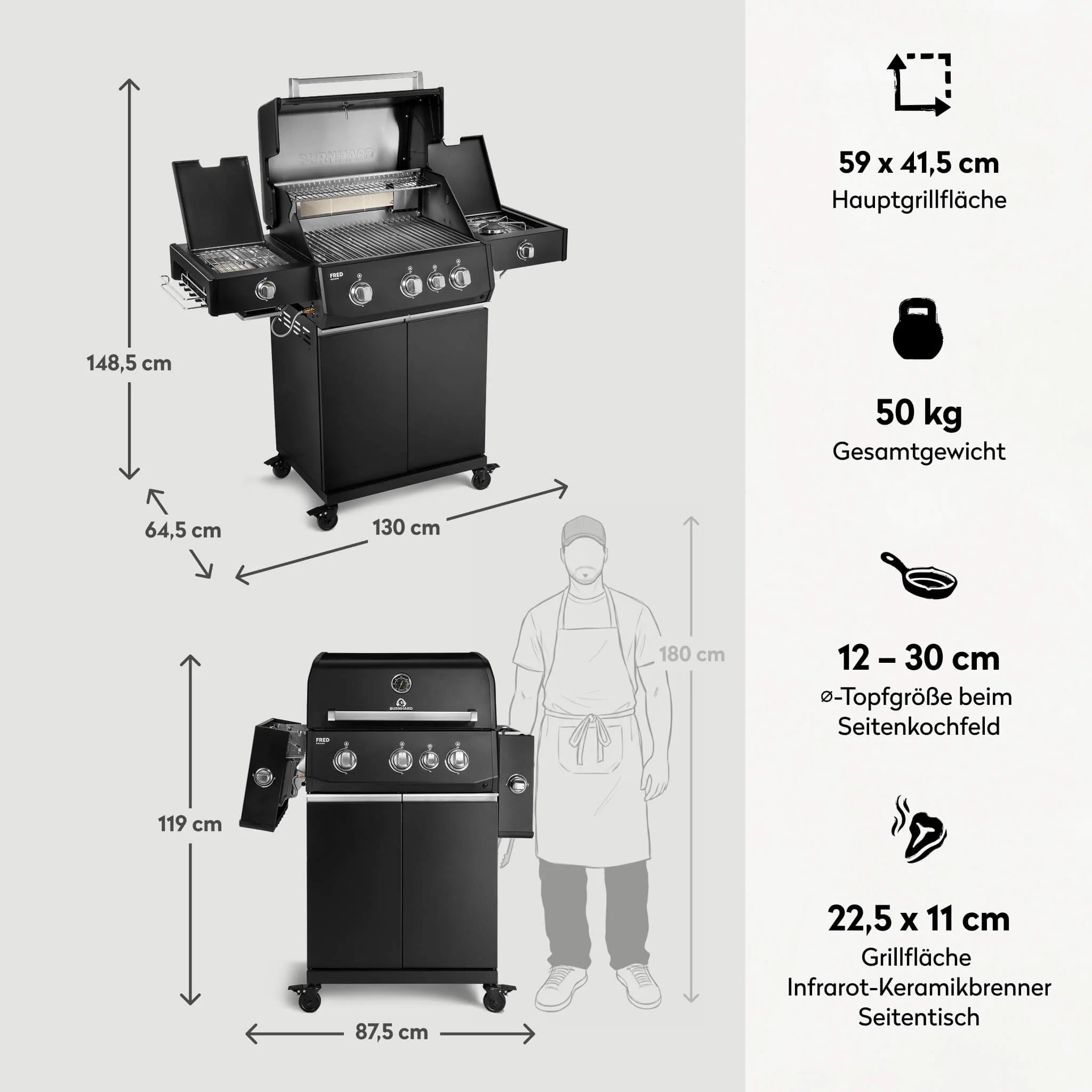 Burnhard FRED Deluxe+ Schwarz mit Edelstahlrosten - grillstarshop.comBurnhard FRED Deluxe+ Schwarz mit EdelstahlrostenGrillBurnhardgrillstarshop.com