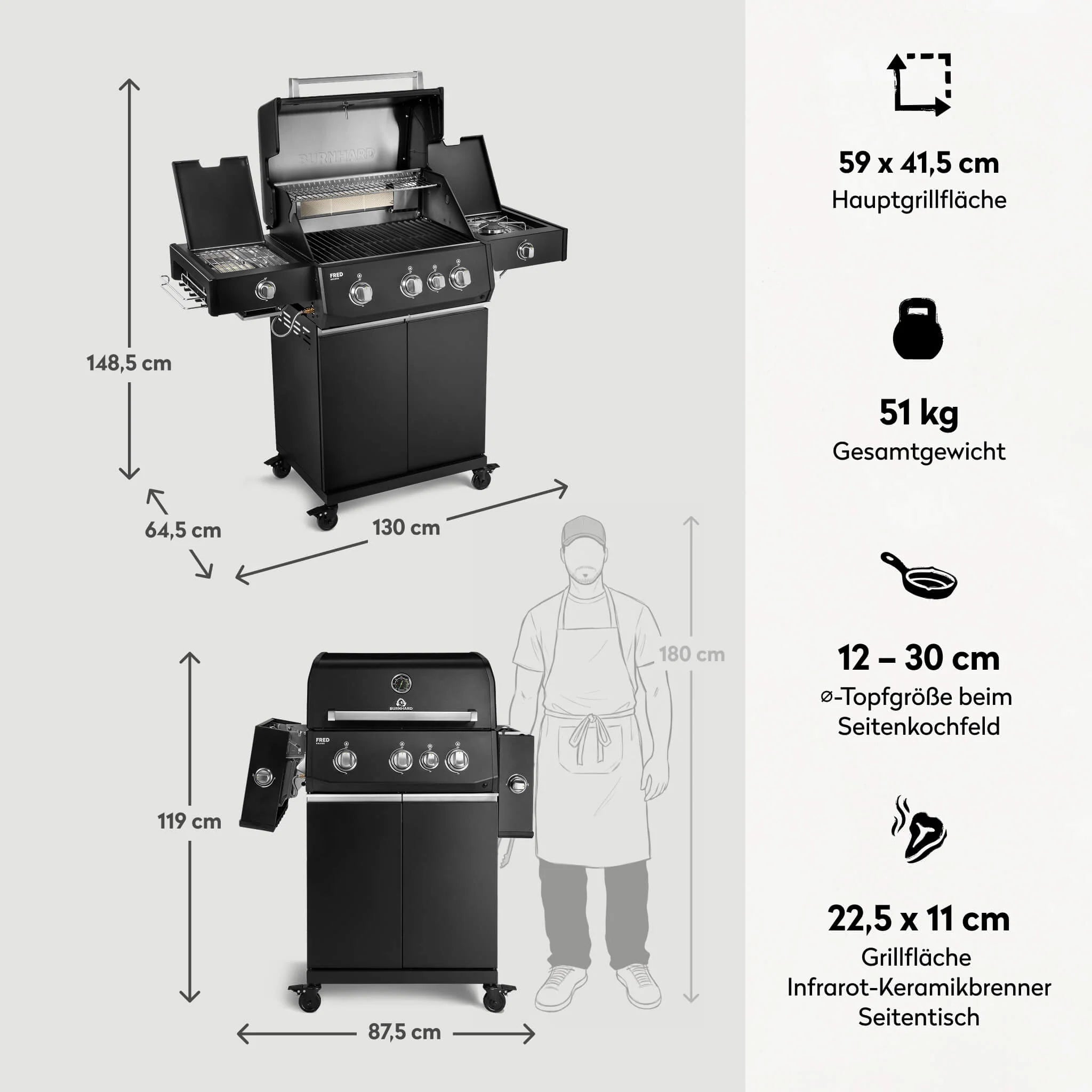 Burnhard FRED Deluxe+ Schwarz mit Gussrosten - grillstarshop.comBurnhard FRED Deluxe+ Schwarz mit GussrostenGrillBurnhardgrillstarshop.com