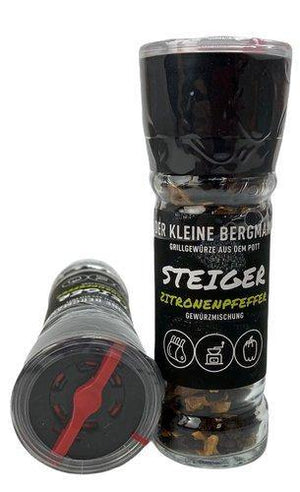 Der Kleine Bergmann Steiger Zitronenpfeffer, 40g Mühle - grillstarshop.comDer Kleine Bergmann Steiger Zitronenpfeffer, 40g MühleDer kleine Bergmanngrillstarshop.com