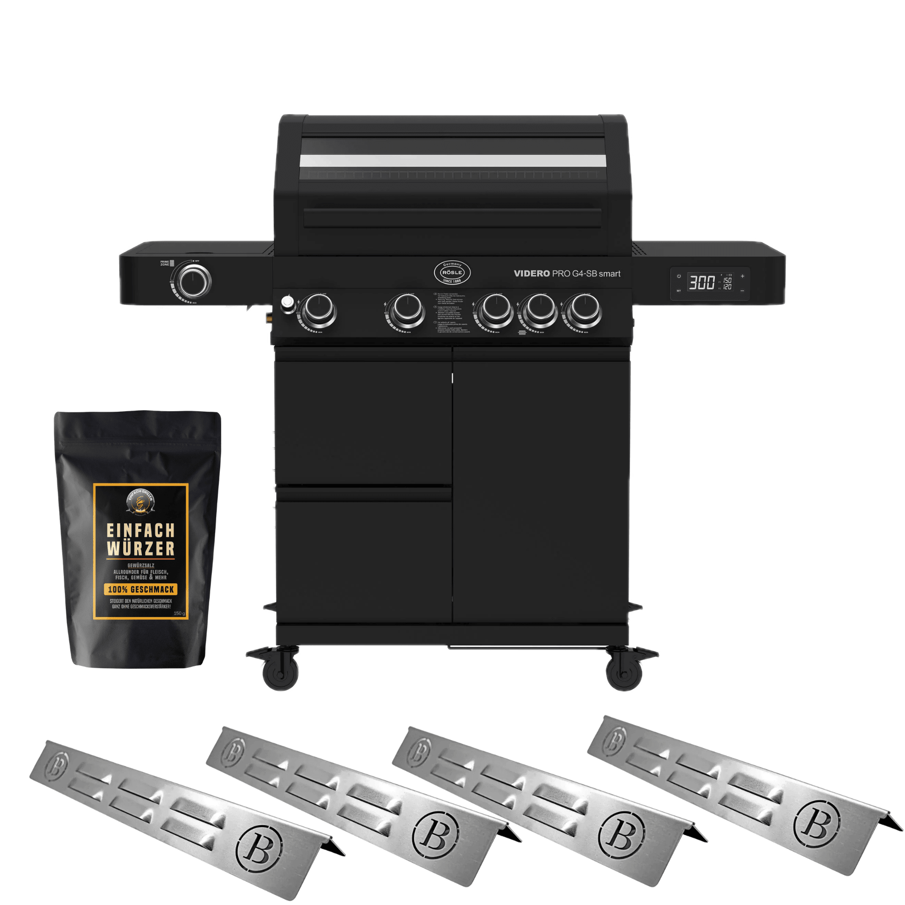 Einfach Grillen Bundle - Rösle Videro Pro G4 - SB inkl. Einfach Würzer und BABOSSA Flammschutzblechen - grillstarshop.comEinfach Grillen Bundle - Rösle Videro Pro G4 - SB inkl. Einfach Würzer und BABOSSA FlammschutzblechenGrillbundleEinfach Grillengrillstarshop.com
