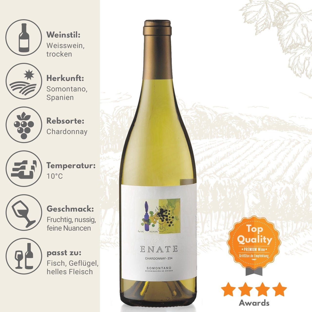 Enate "Chardonnay 234 DO" Weißwein - grillstarshop.comEnate "Chardonnay 234 DO" WeißweinEnategrillstarshop.com2060638425961900008