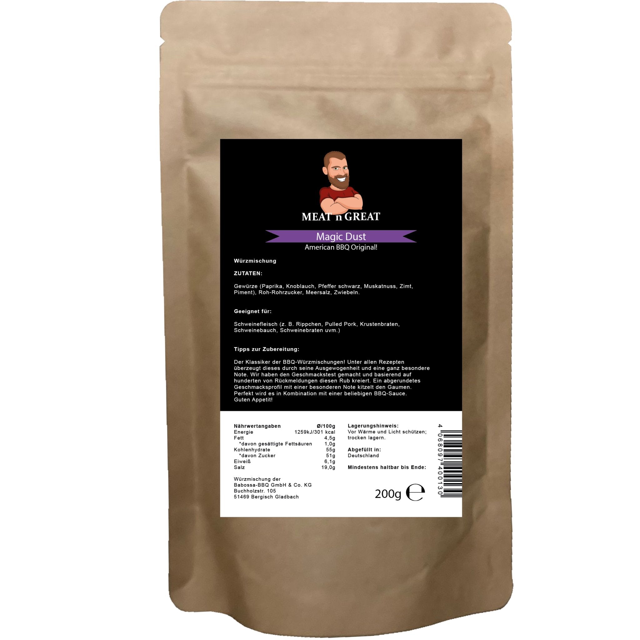 Meat 'n' Great Magic Dust Nachfüllbeutel 200 g - grillstarshop.comMeat 'n' Great Magic Dust Nachfüllbeutel 200 gMeat 'n' Greatgrillstarshop.comB - 400134068097400130