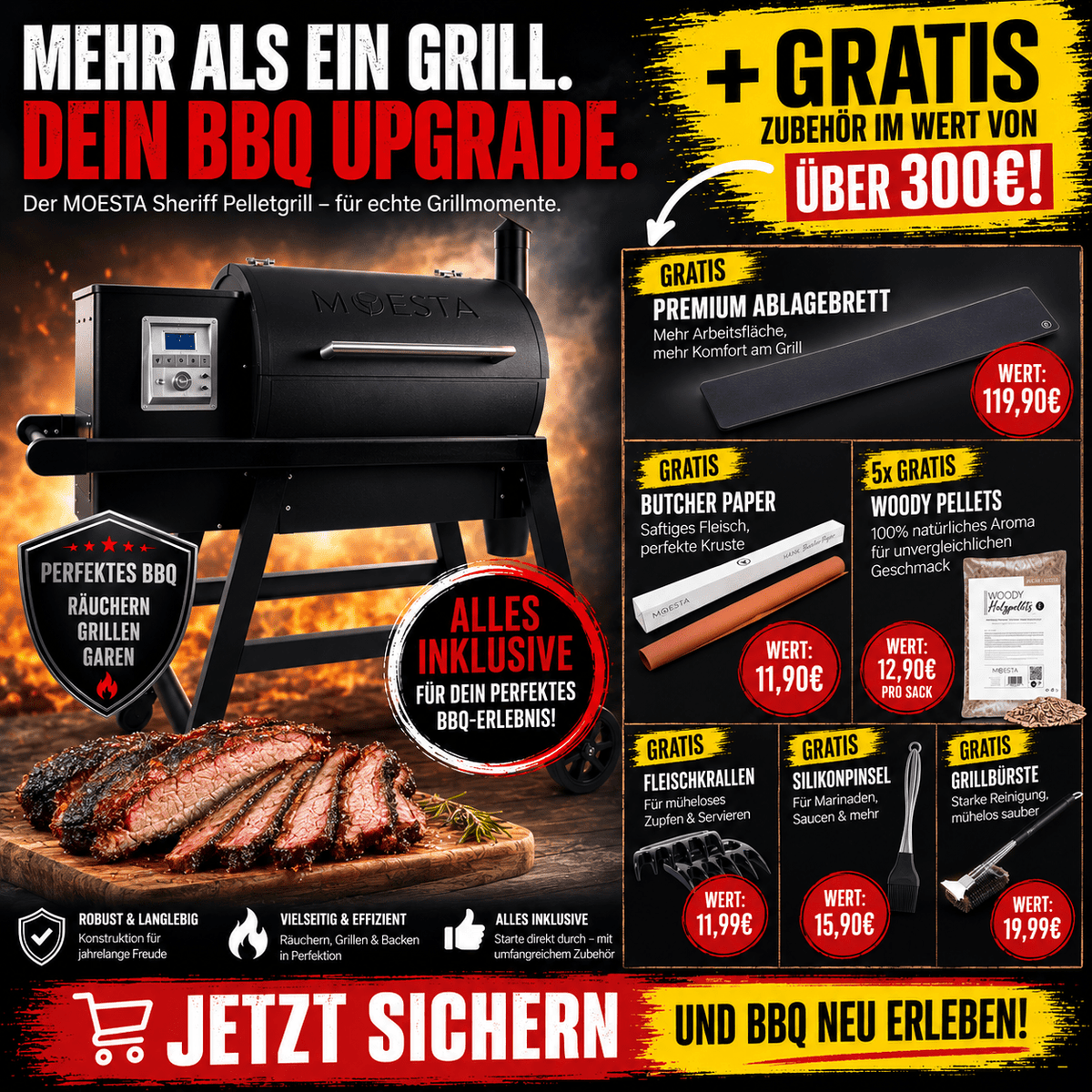 Moesta Sheriff Pelletgrill 2.0 Bundle inkl. schwarzem Ablagebrett, Pellets uvm. - grillstarshop.comMoesta Sheriff Pelletgrill 2.0 Bundle inkl. schwarzem Ablagebrett, Pellets uvm.Moestagrillstarshop.com