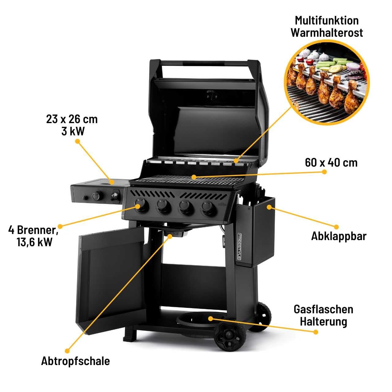 Napoleon Phantom Freestyle 425, Mattschwarz, 4 Brenner - mit SIZZLE ZONE, Edelstahlroste - grillstarshop.comNapoleon Phantom Freestyle 425, Mattschwarz, 4 Brenner - mit SIZZLE ZONE, EdelstahlrosteNapoleongrillstarshop.comF425DSIBPK - DE - PHM0629162147059
