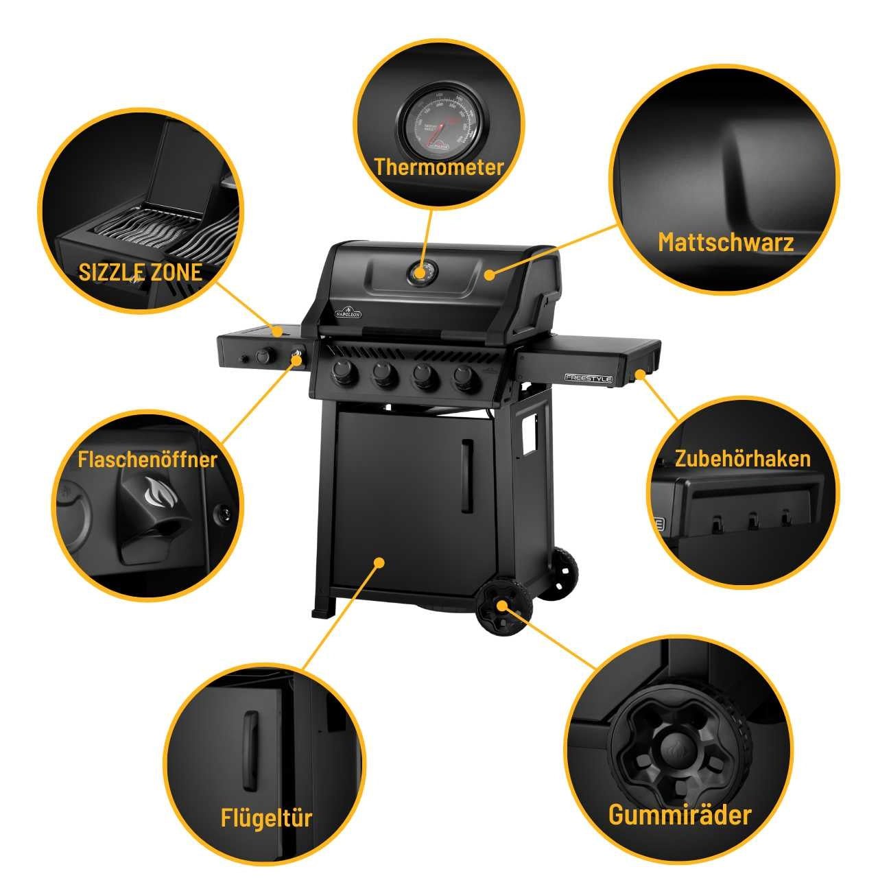 Napoleon Phantom Freestyle 425, Mattschwarz, 4 Brenner - mit SIZZLE ZONE, Edelstahlroste - grillstarshop.comNapoleon Phantom Freestyle 425, Mattschwarz, 4 Brenner - mit SIZZLE ZONE, EdelstahlrosteNapoleongrillstarshop.comF425DSIBPK - DE - PHM0629162147059