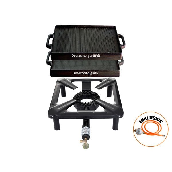 Paella World Hockerkocher - Set (klein) mit Gusseisengrillplatte 32 x 32 cm inkl. Gasschlauch & Regler - grillstarshop.comPaella World Hockerkocher - Set (klein) mit Gusseisengrillplatte 32 x 32 cm inkl. Gasschlauch & ReglerPaella Worldgrillstarshop.com3030+3232+66014041571303264