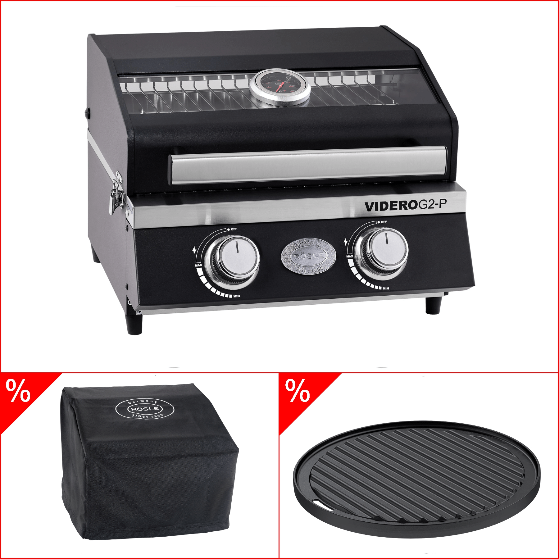 Rösle Gasgrill BBQ - Portable VIDERO G2 - P 30mbar inklusive Abdeckhaube und Grillplatte, rund - grillstarshop.comRösle Gasgrill BBQ - Portable VIDERO G2 - P 30mbar inklusive Abdeckhaube und Grillplatte, rundgrillstarshop.comgrillstarshop.com