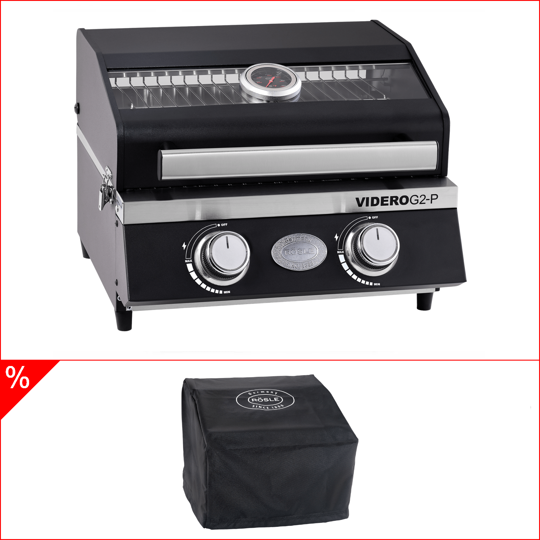 Rösle Gasgrill BBQ - Portable VIDERO G2 - P 30mbar inklusive Abdeckhaube - grillstarshop.comRösle Gasgrill BBQ - Portable VIDERO G2 - P 30mbar inklusive AbdeckhaubeGrillbundleRöslegrillstarshop.com