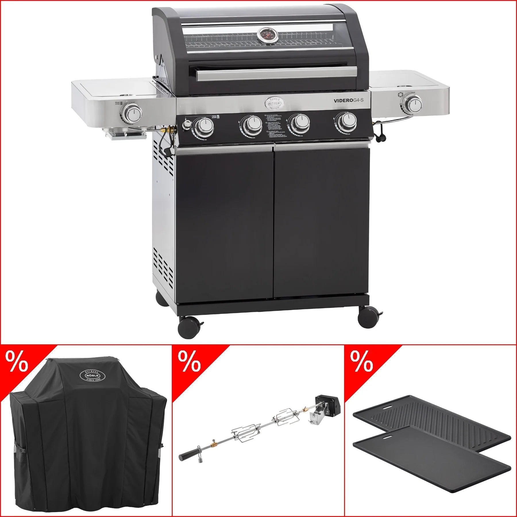 Rösle Videro G4 - S Vario+ schwarz inkl. Abdeckhaube, Rotisserie & Grillplatte - grillstarshop.comRösle Videro G4 - S Vario+ schwarz inkl. Abdeckhaube, Rotisserie & GrillplatteRöslegrillstarshop.com25524_25517_25440_25436