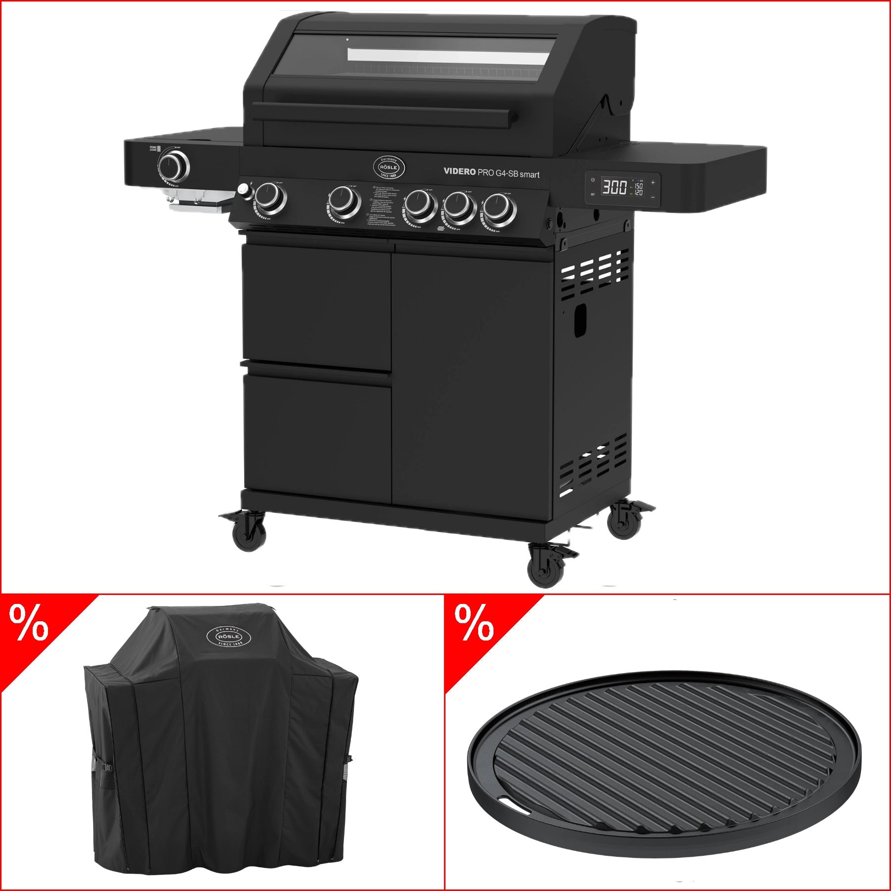 Rösle Videro Pro G4 - SB smart Vario+ 50mbar Bundle inkl. GRATIS Abdeckhaube und Grillplatte, rund - grillstarshop.comRösle Videro Pro G4 - SB smart Vario+ 50mbar Bundle inkl. GRATIS Abdeckhaube und Grillplatte, rundRöslegrillstarshop.com25602_25517_25423